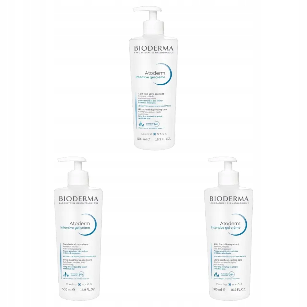 3x Bioderma Atoderm Intensive Krem-żel balsam do ciała, 500 ml