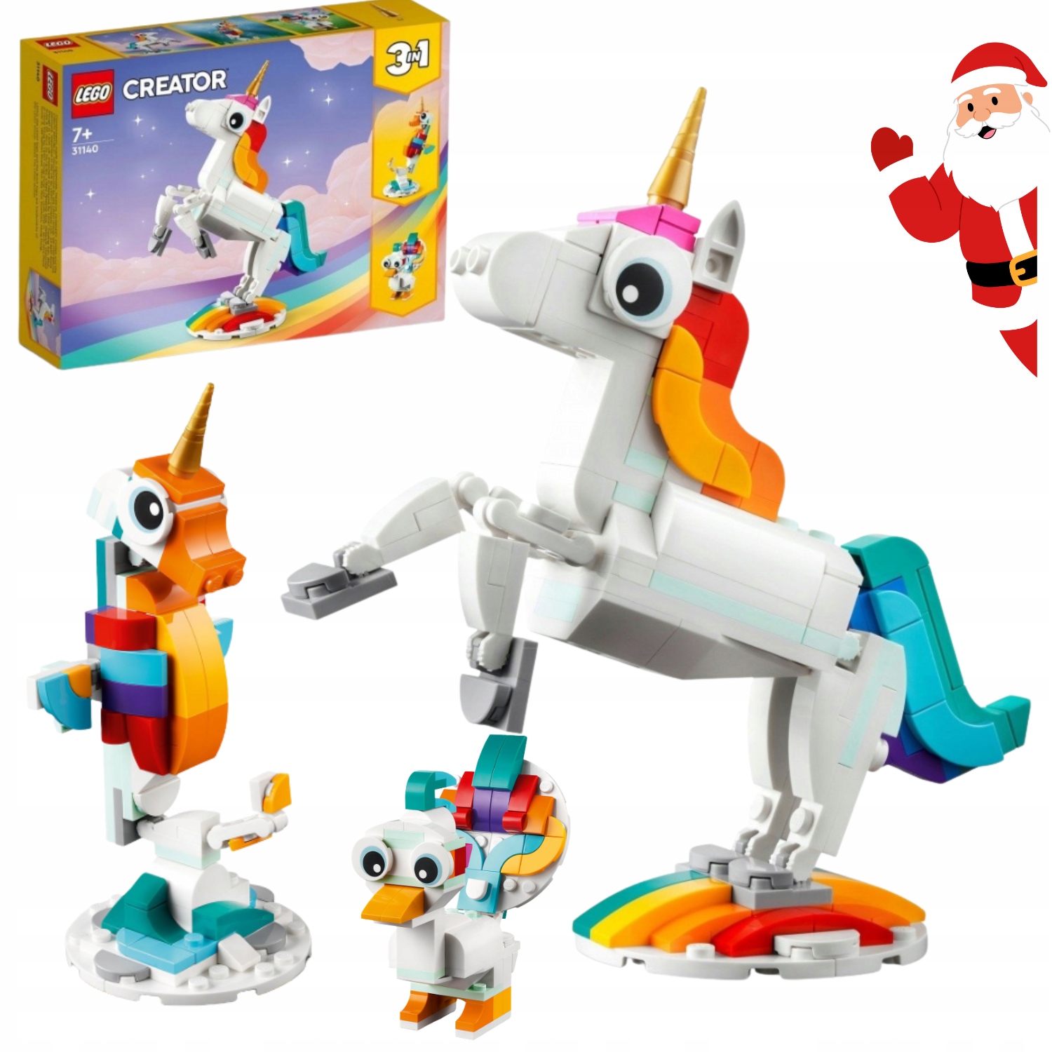 Klocki Lego Creator 3 W 1 31140 Magiczny Jednorożec Paw Konik Morski Przent