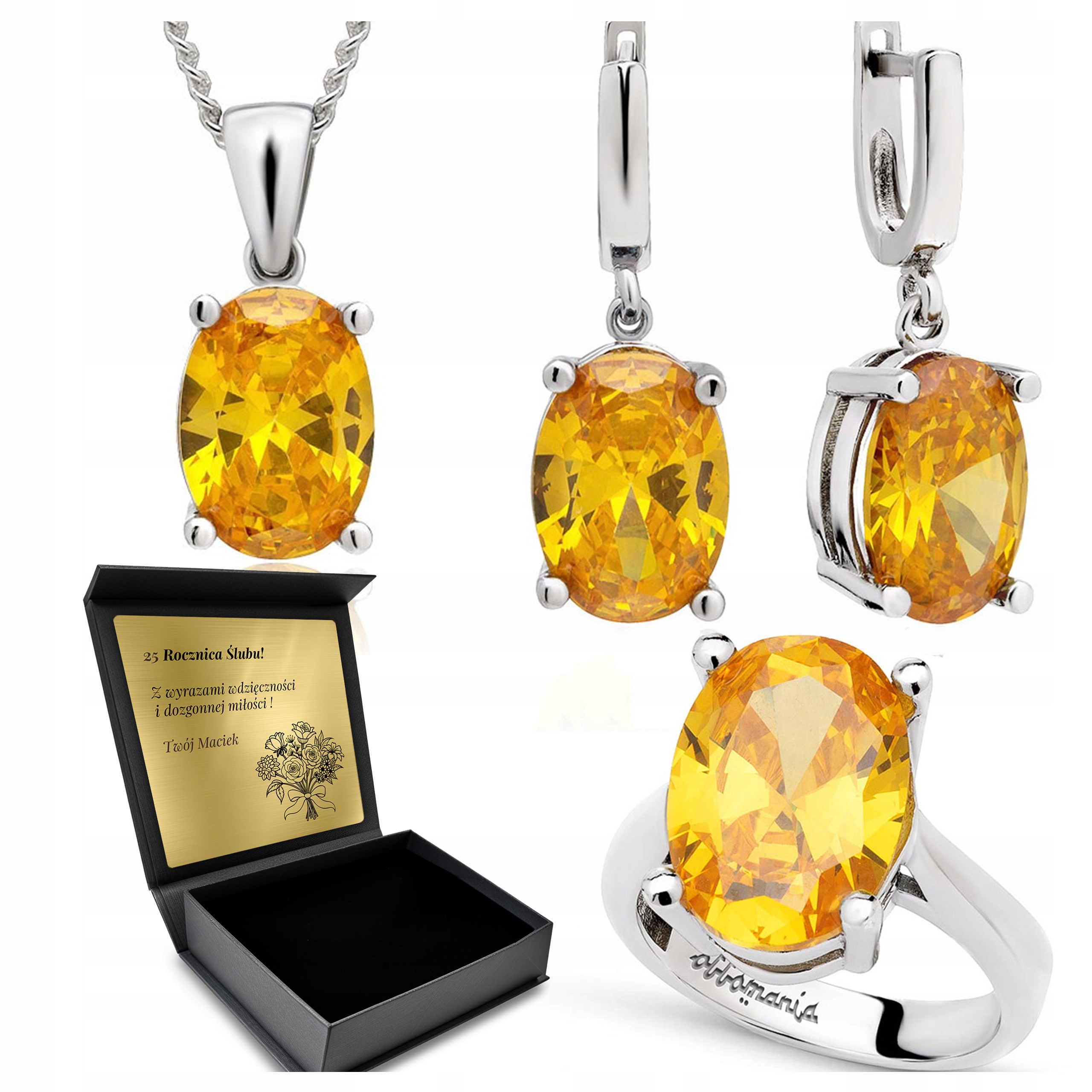 Komplet Stříbrných Šperků 925 Citronů Dárek pro ženu Gravírování Bonus