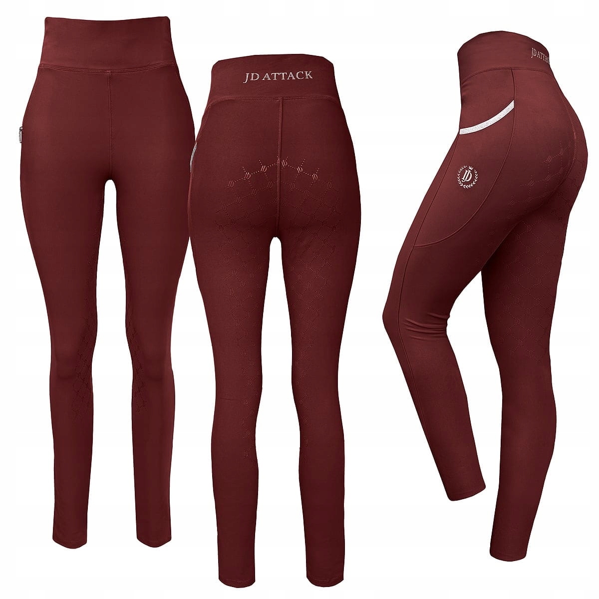 Legginsy jeździeckie pełny lej silikonowy Jd Attack Cathrine bordowe L/40