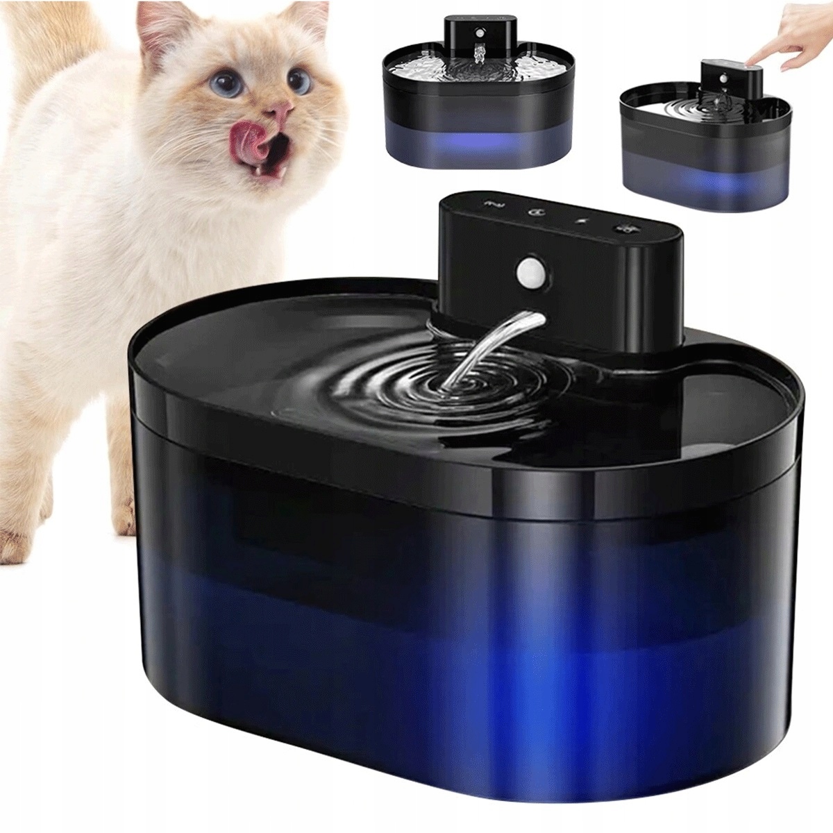 Bezprzewodowa fontanna dla zwierzšt 2.2L z bateriš 2600mAh 3 tryby czarna