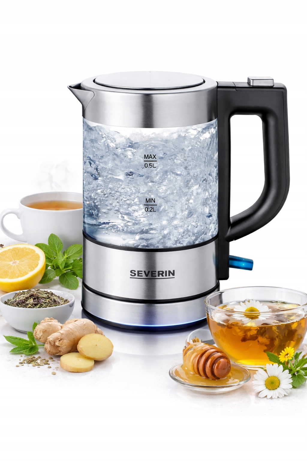 Czajnik Elektryczny Szklany 0,5L 1000W Kompaktowy Bez Bpa Mini Severin