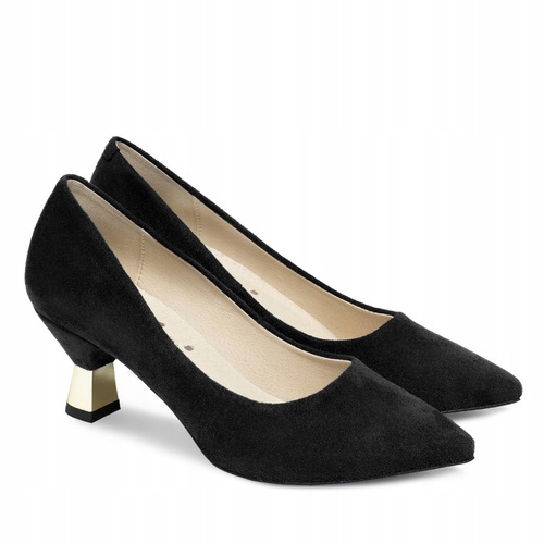 Brilu Polskie Zamszowe Szpilki Na Złotym Obcasie Florencia Czarne 39