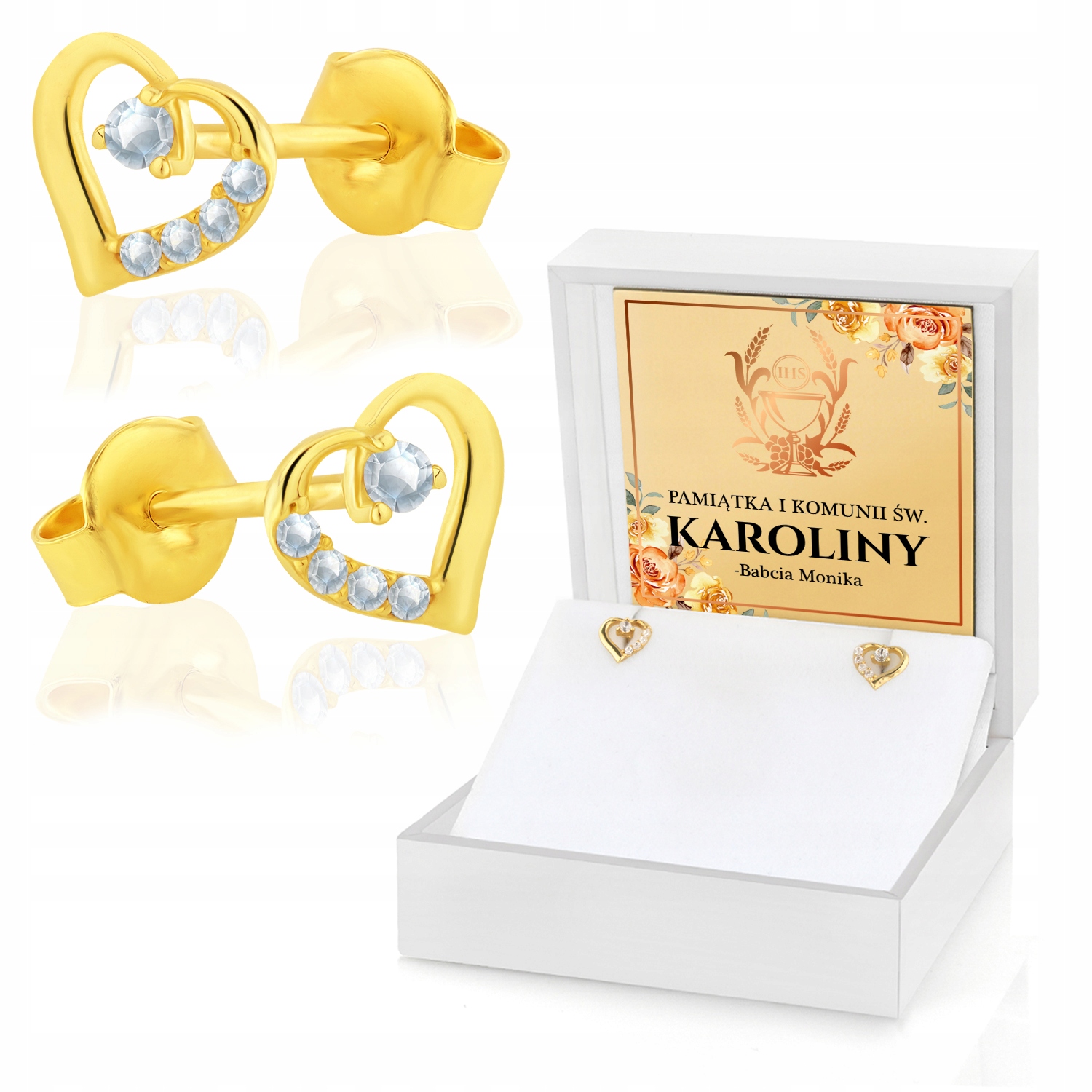 

Złote Kolczyki 333 Serduszka pamiątka Komunii