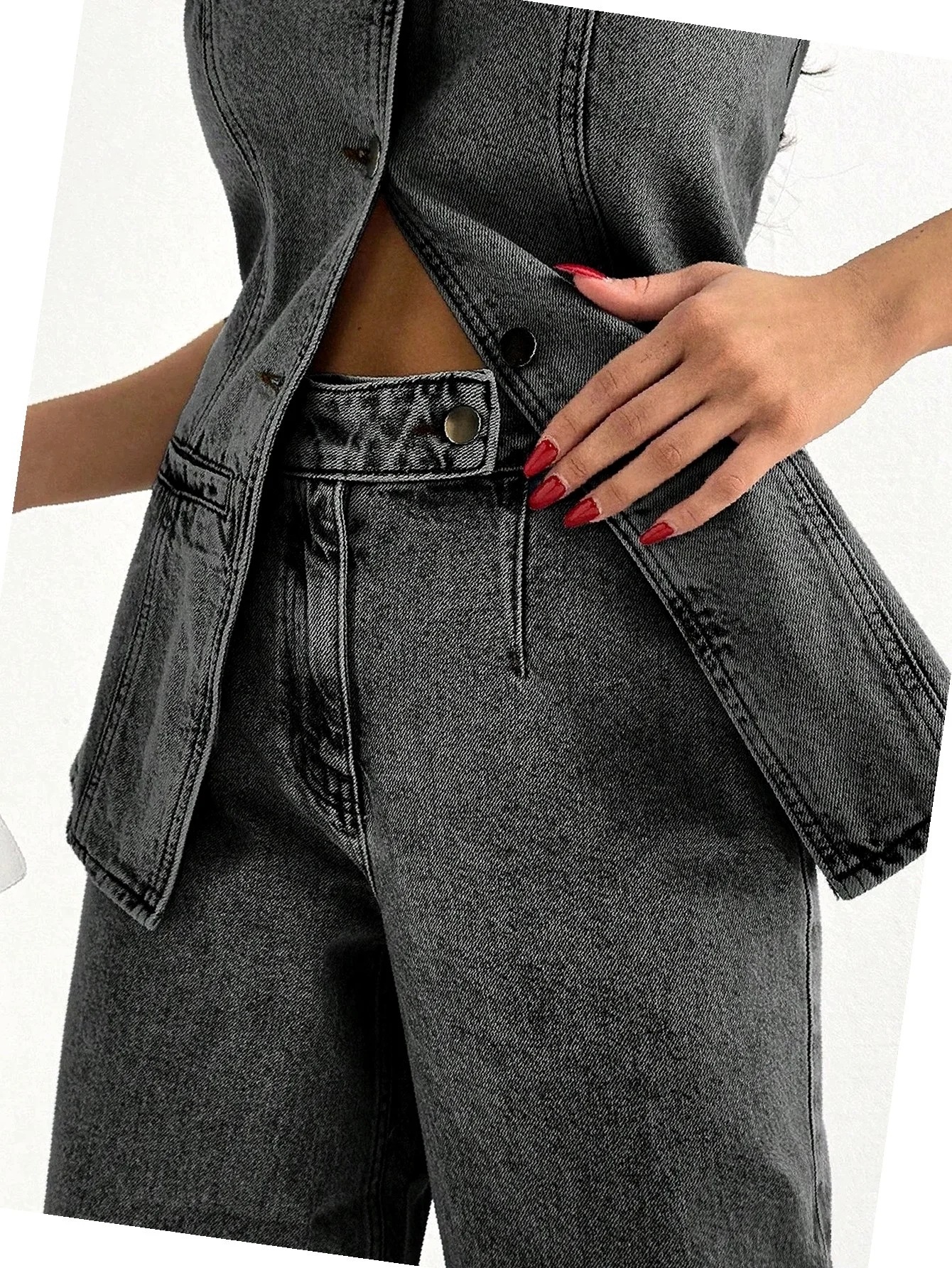 Komplet Dámská vesta Wide Leg Džínová s kalhotami Světle šedá S 36