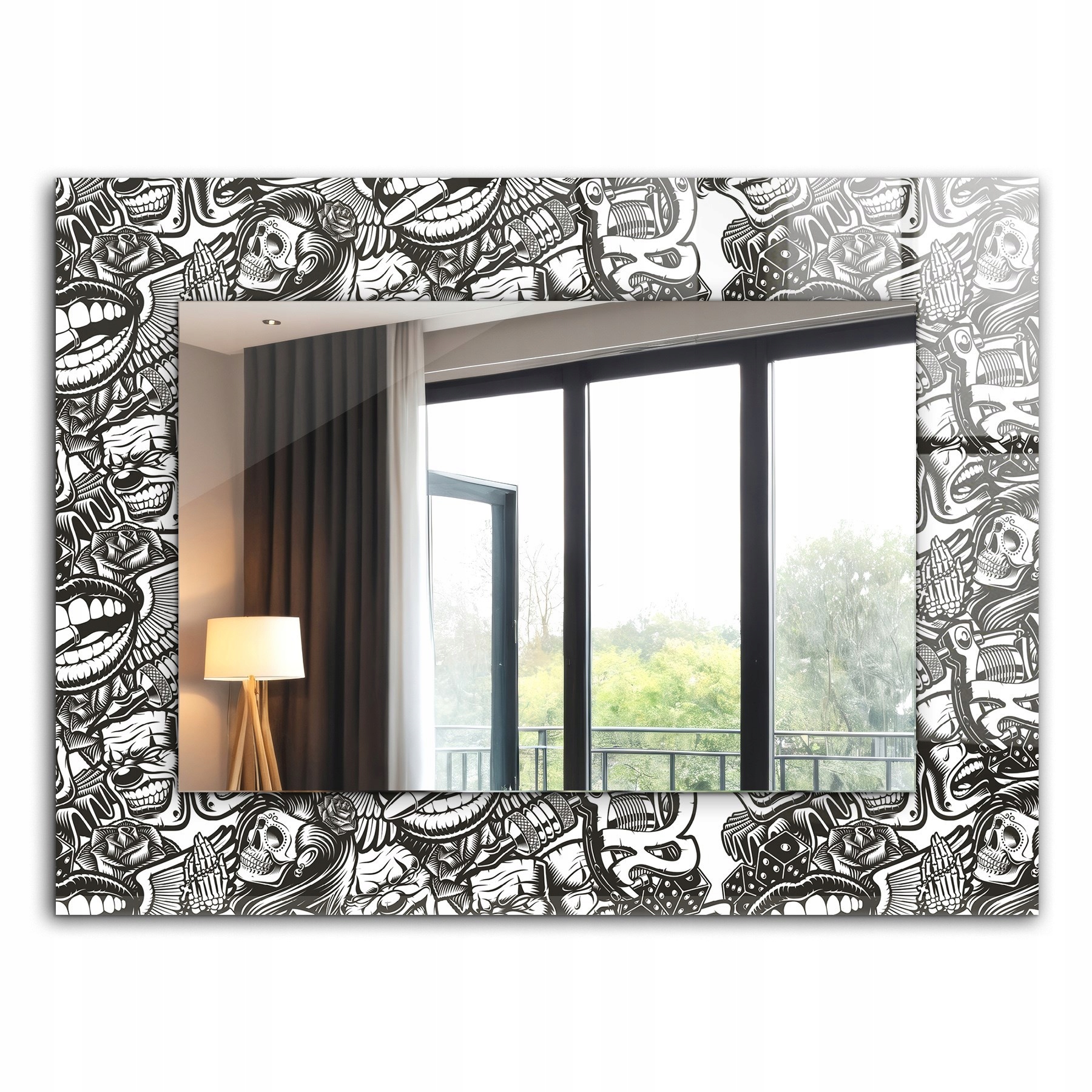 Krásné moderní zrcadlo s ozdobným rámem, dekor loft 80x60 Černobílé vzory