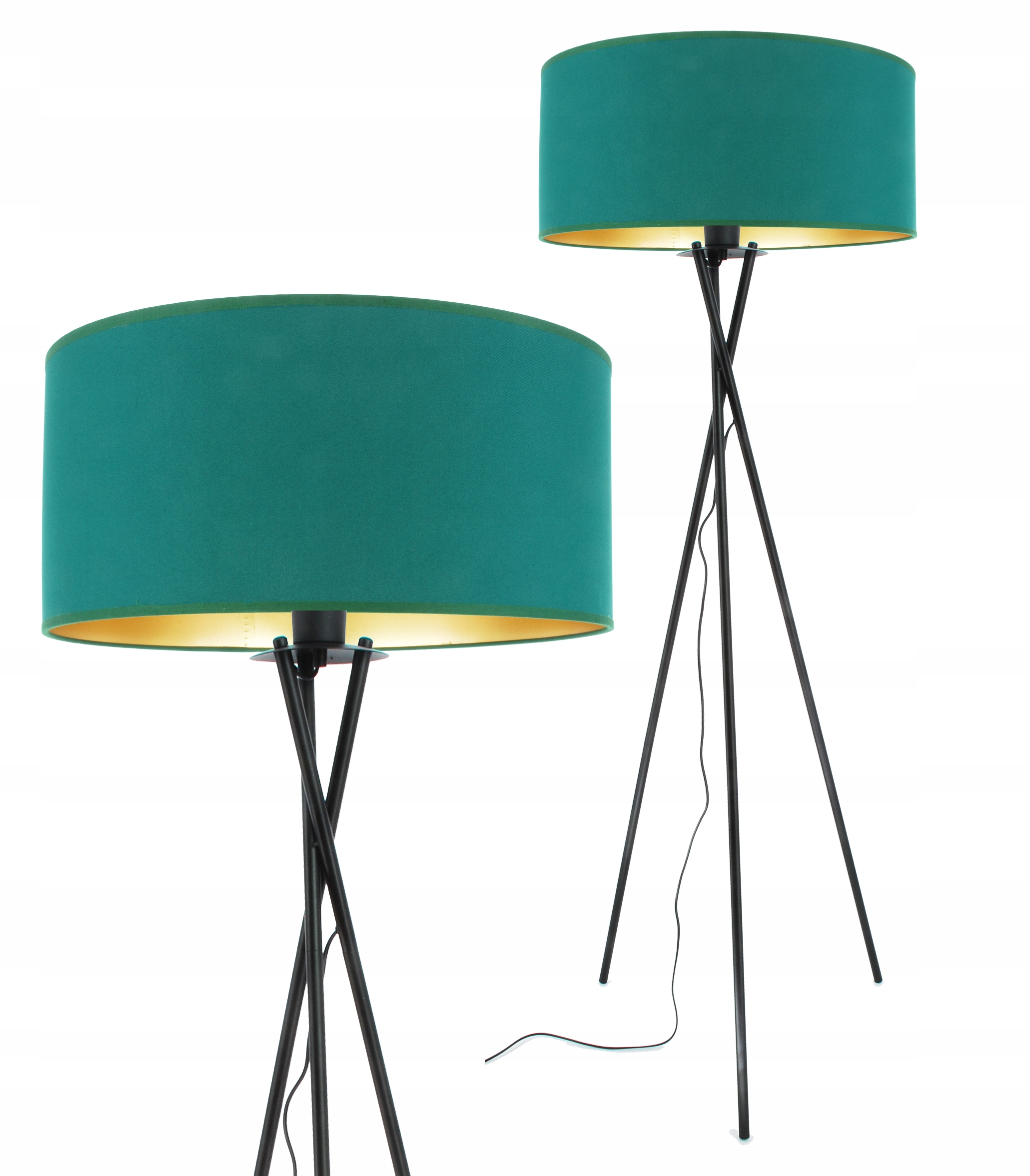 Moderná podlahová lampa fľašová zelená zlatá fólia, trojnožka