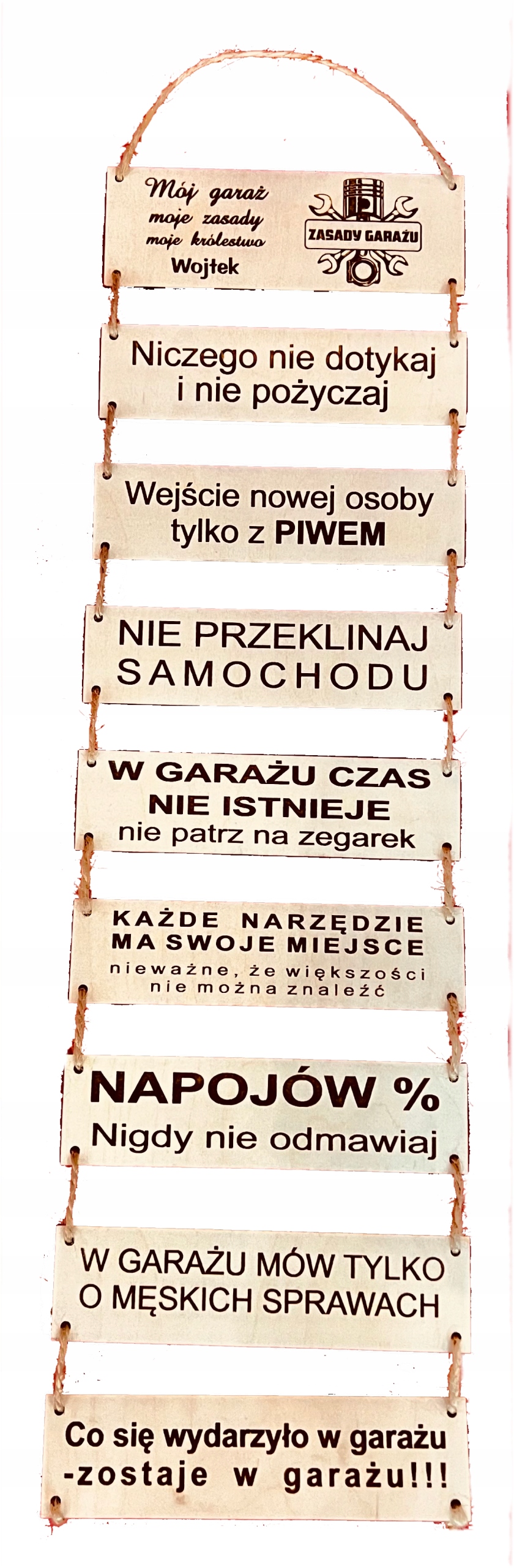 

Zasady Garażu tabliczki drewniane grawer 9 sztuk
