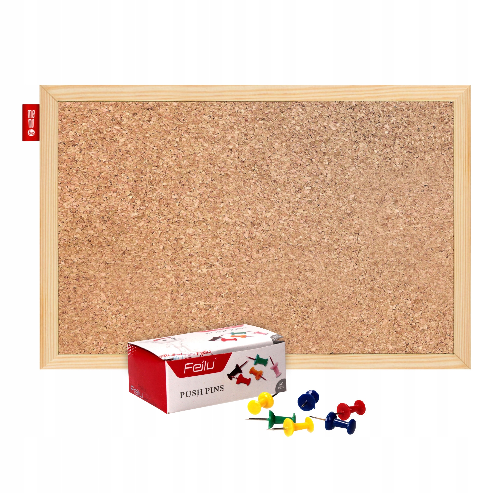 Tablica korkowa 60x40 + pinezki tablicowe 50szt.