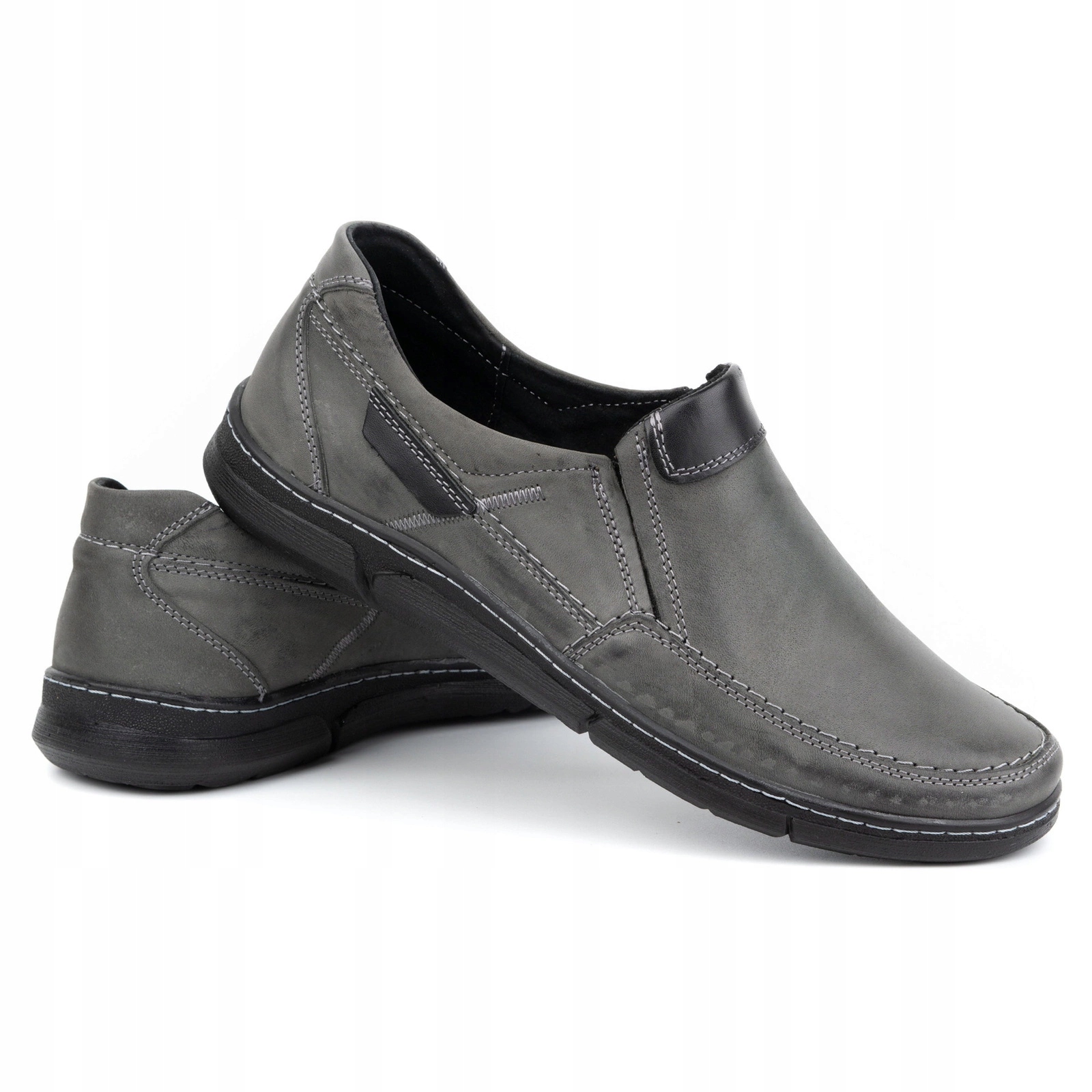 Buty męskie skórzane wsuwane 62K szare 41
