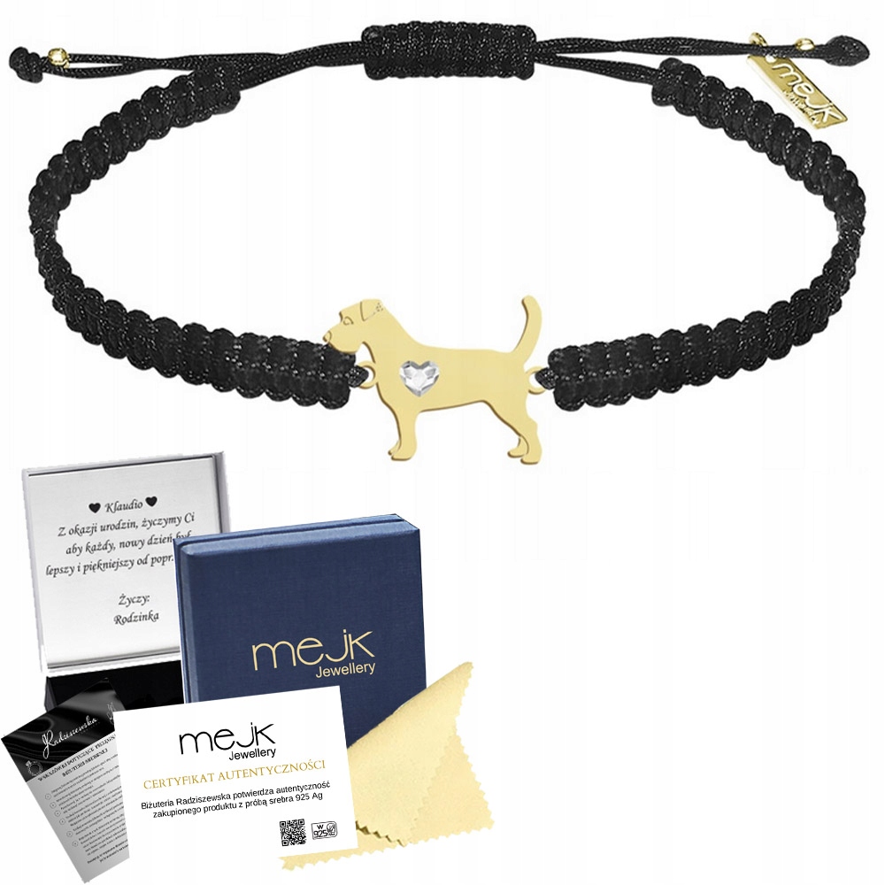 Zlatý náramek Jack Russell teriér Hrubosrstý 925 Makramé Gravírování