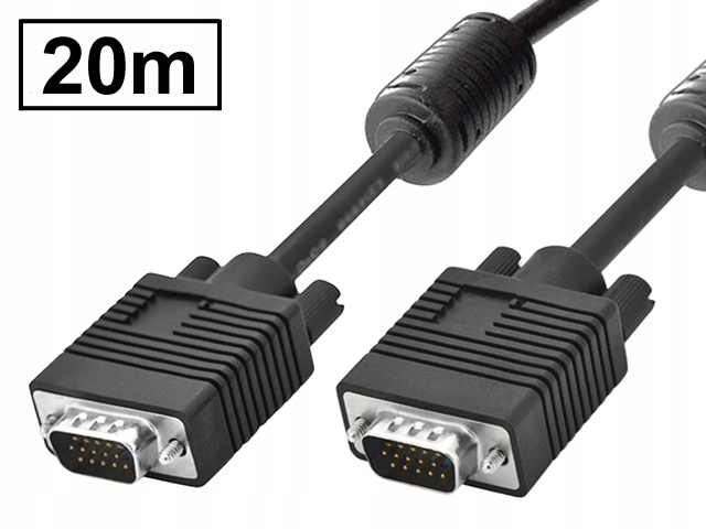 Kabel Vga-vga D-sub HD15P DDC Wqhd FullHD 2K/60Hz czarny 20m