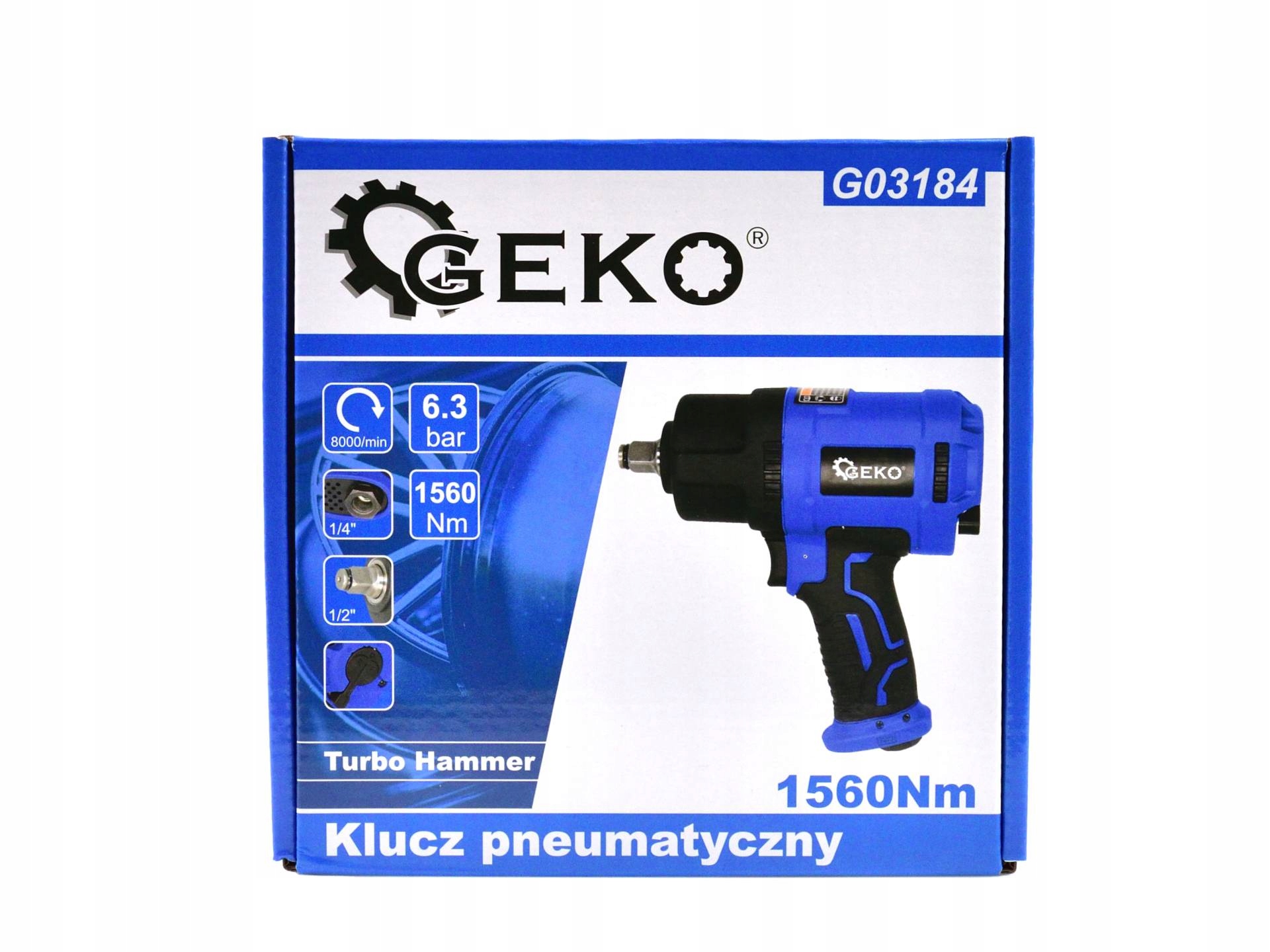 KLUCZ PNEUMATYCZNY 1/2" TURBO HAMMER 1560Nm GEKO Zużycie powietrza 100 l/min