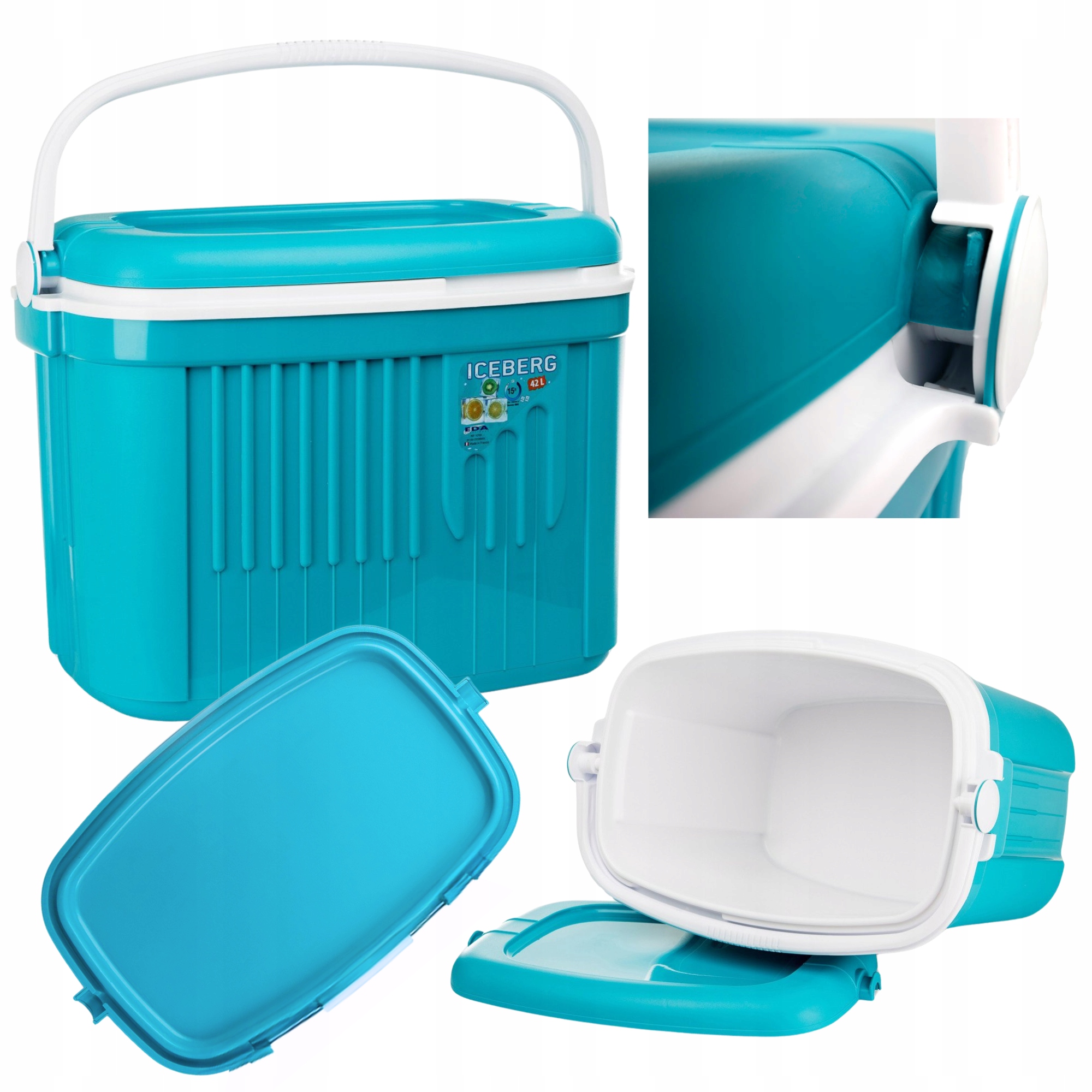 Turistická lednička Kamai Iceberg 42 l na mrazící vložky, tyrkysová s bílou barvou