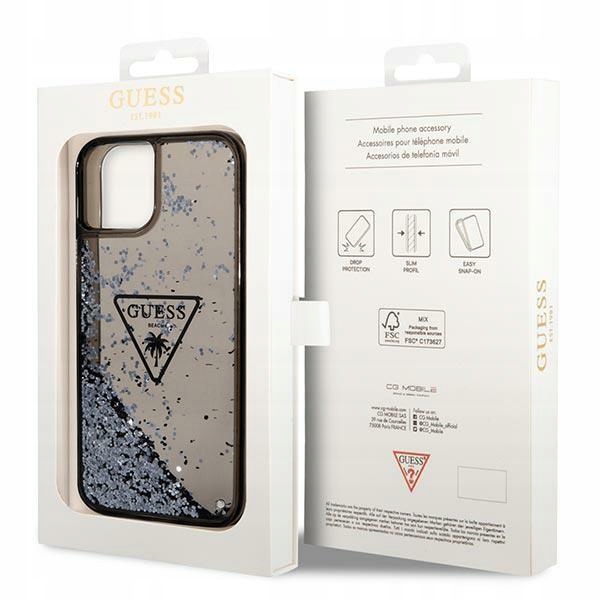 Etui Guess Liquid Glitter Palm Collection na iPhone 14 czarne Guess