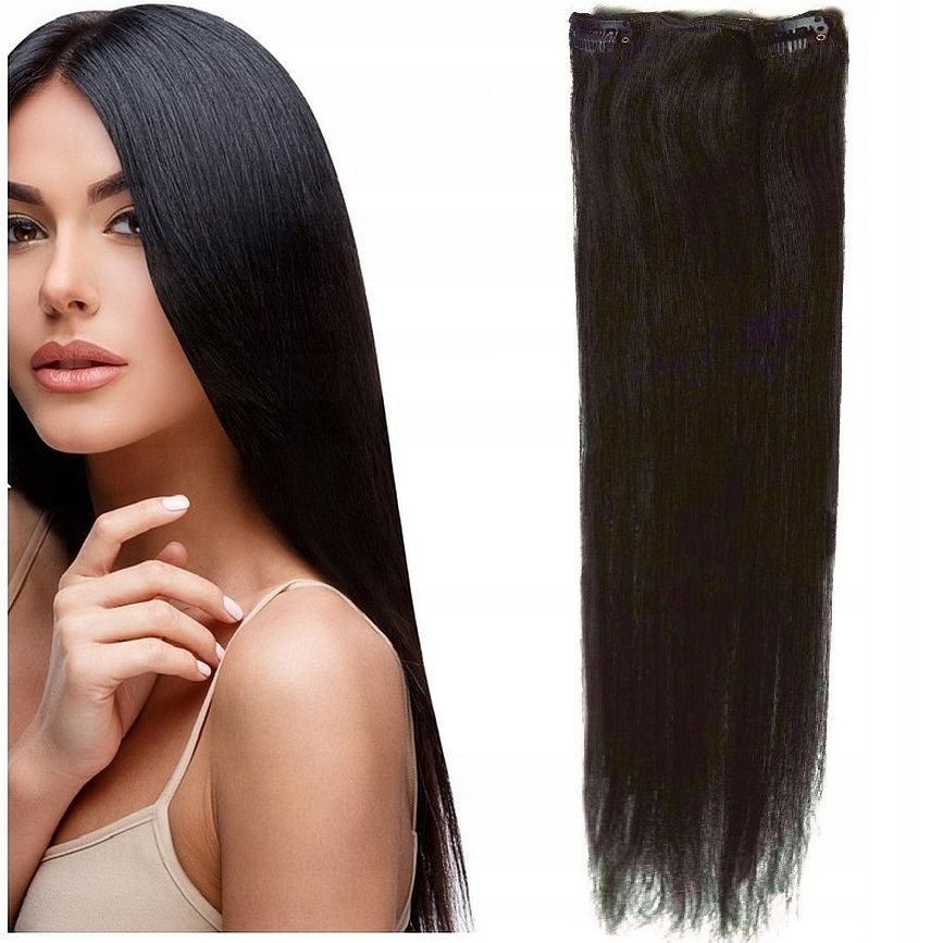 Clip-in Příčesek Do Vlasů 100% Přírodní Dopinka 60 CM velmi tmavě hnědá 1B