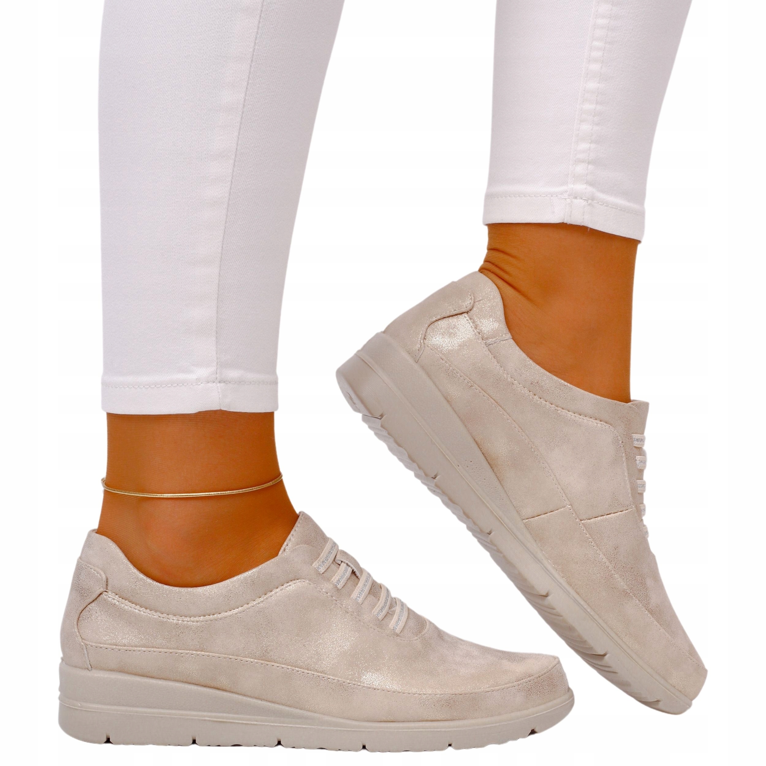 Buty Damskie Sportowe Półbuty Gumeczki Lekkie Wkł. Skóra