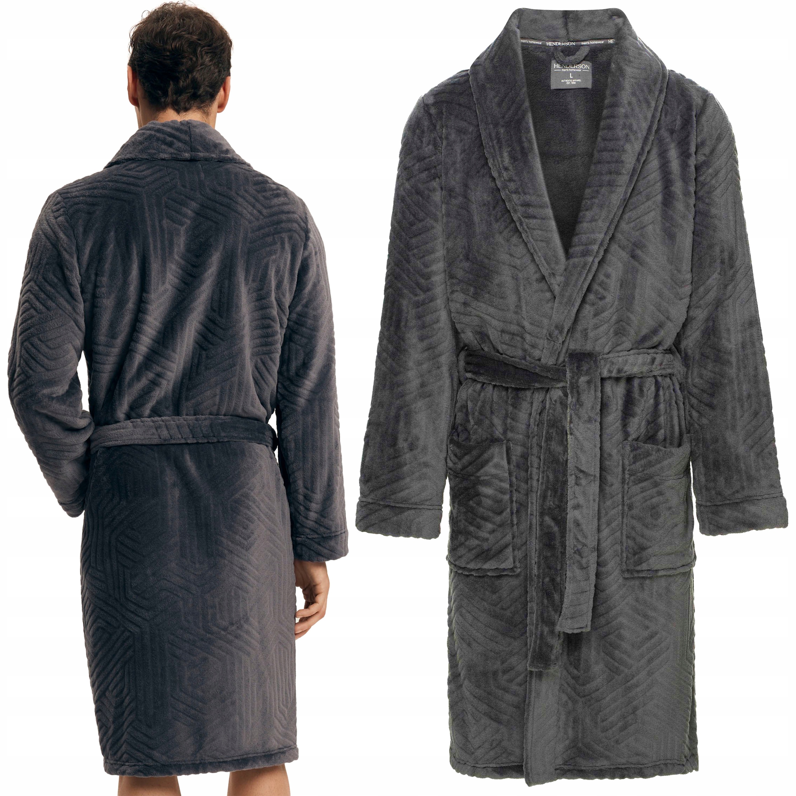 Pánský fleecový župan s kapsami Henderson Pohodlný, teplý, vázaný XL