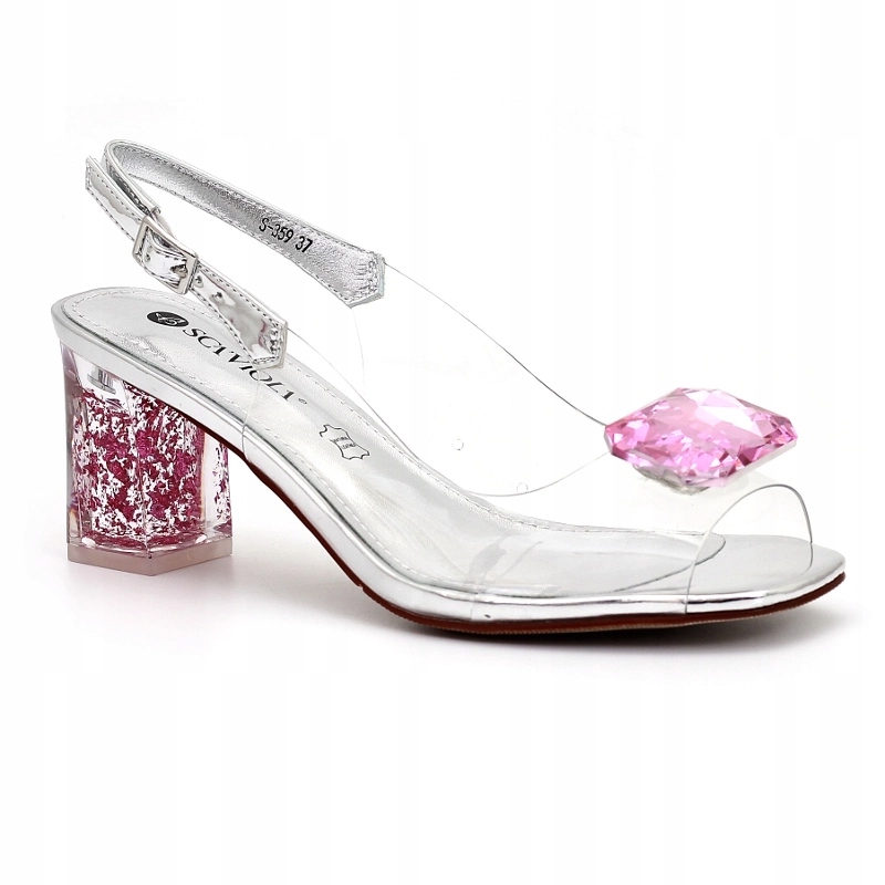 Transparentní sandály na zdobeném podpatku Scaviola S-359 stříbrné, velikost 40