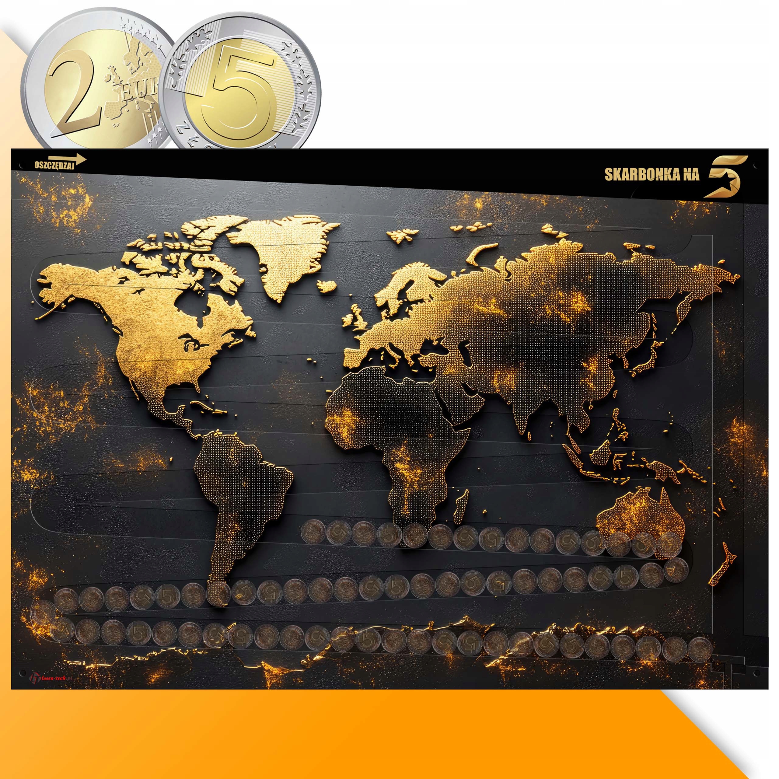 Pokladna Na Peníze 5 Pln XXL nástěnná 70x50 cm Mapa Světa 1000 Pln