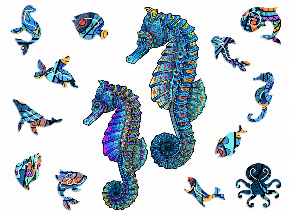 

Puzzle Drewniane dla dorosłych Koniki Morskie