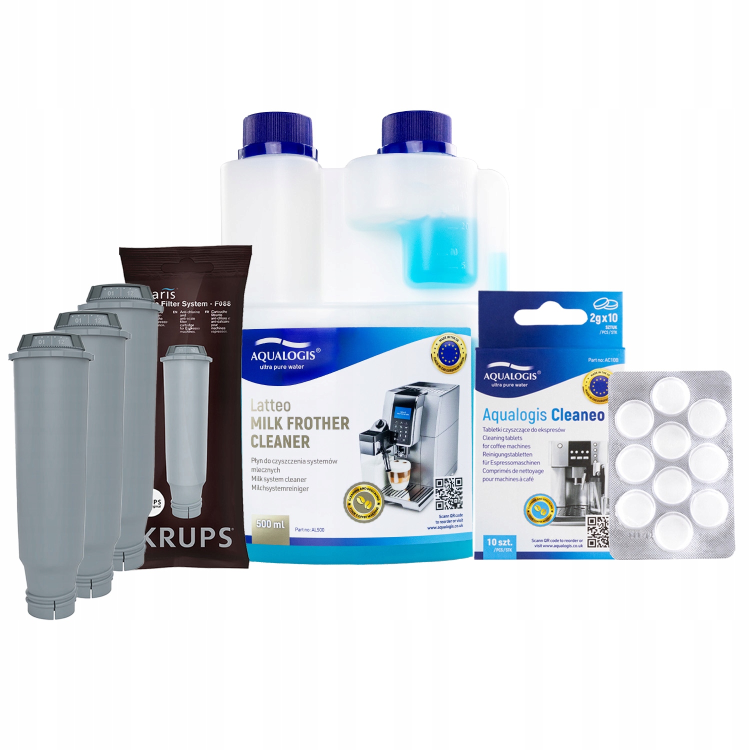 3x Filtr do kávovaru Krups F088 Tekutina Latteo 500 ml Čisticí tablety