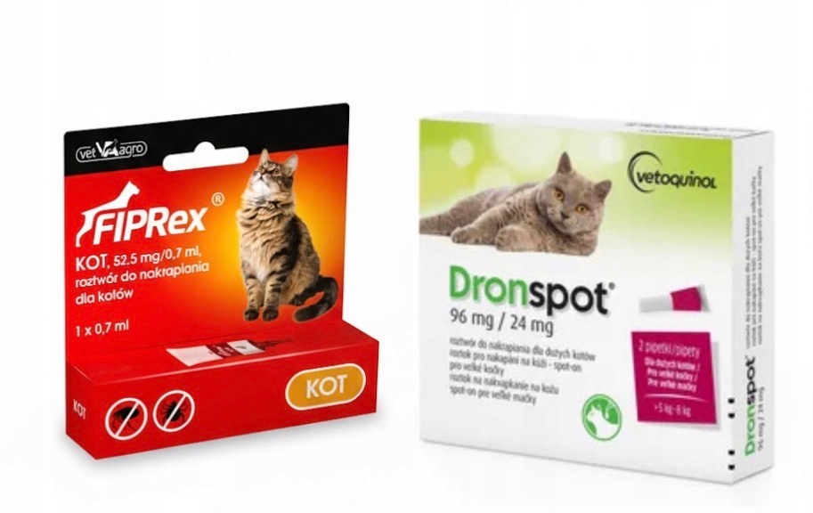 Dronspot na odrobaczenie dużego kota 5-8kg 2pipety+FIPREX Kot Pchly/kleszcz