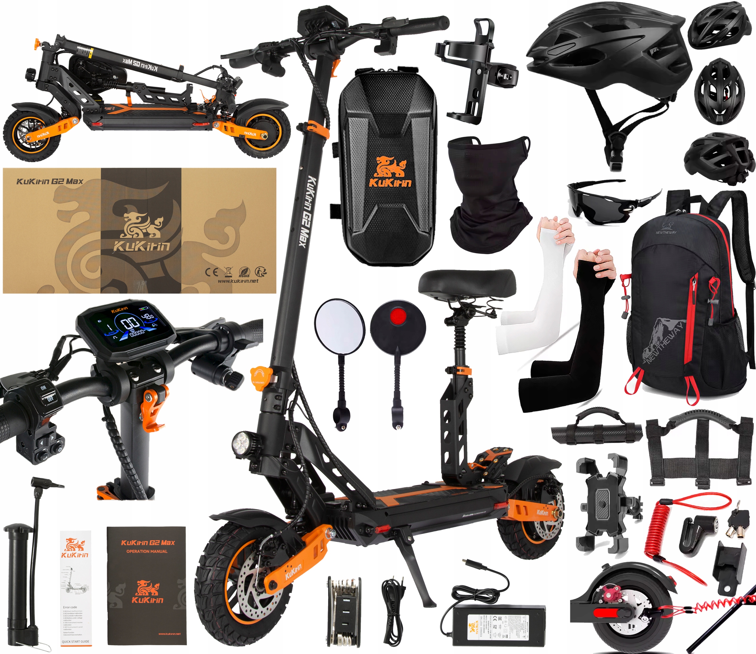 KuKirin G2 Max Skládací 1000W 48V 20.8AH 55KM/H 70KM Terénní +11 Dárek.