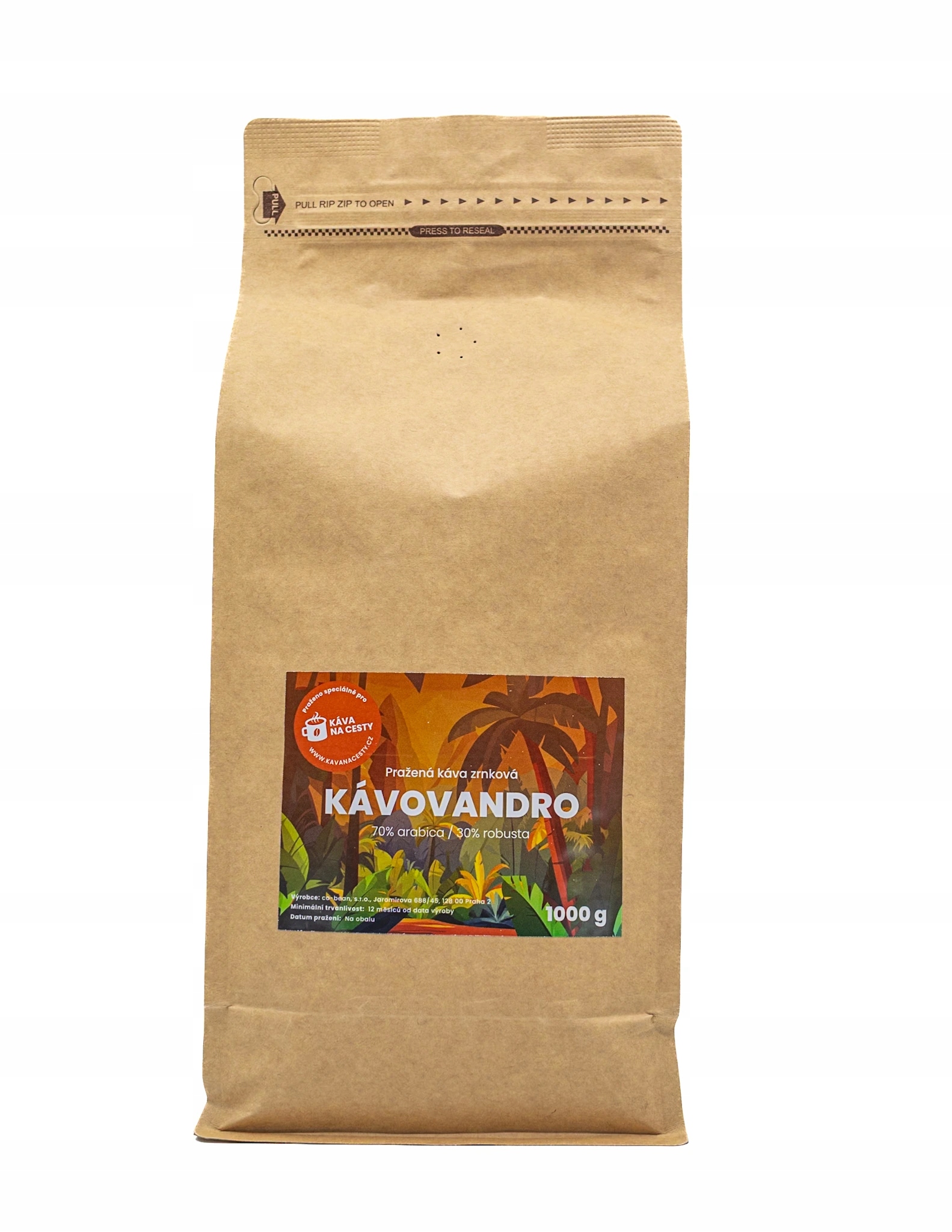 Zrnková káva Káva na cesty Kávovandro 1 kg