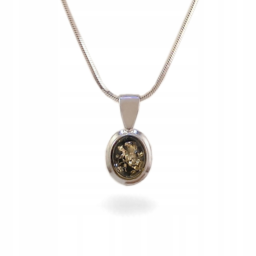 

Srebrny wisiorek z bursztynem zielonym | Prezent