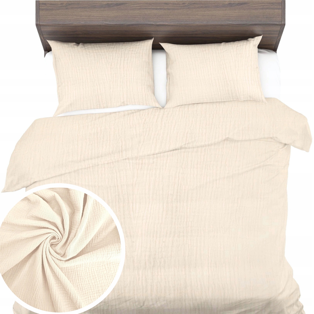 Povlečení Mušelín 160x200+1x70x80 Jemné prodyšné povlečení Přírodní Eko