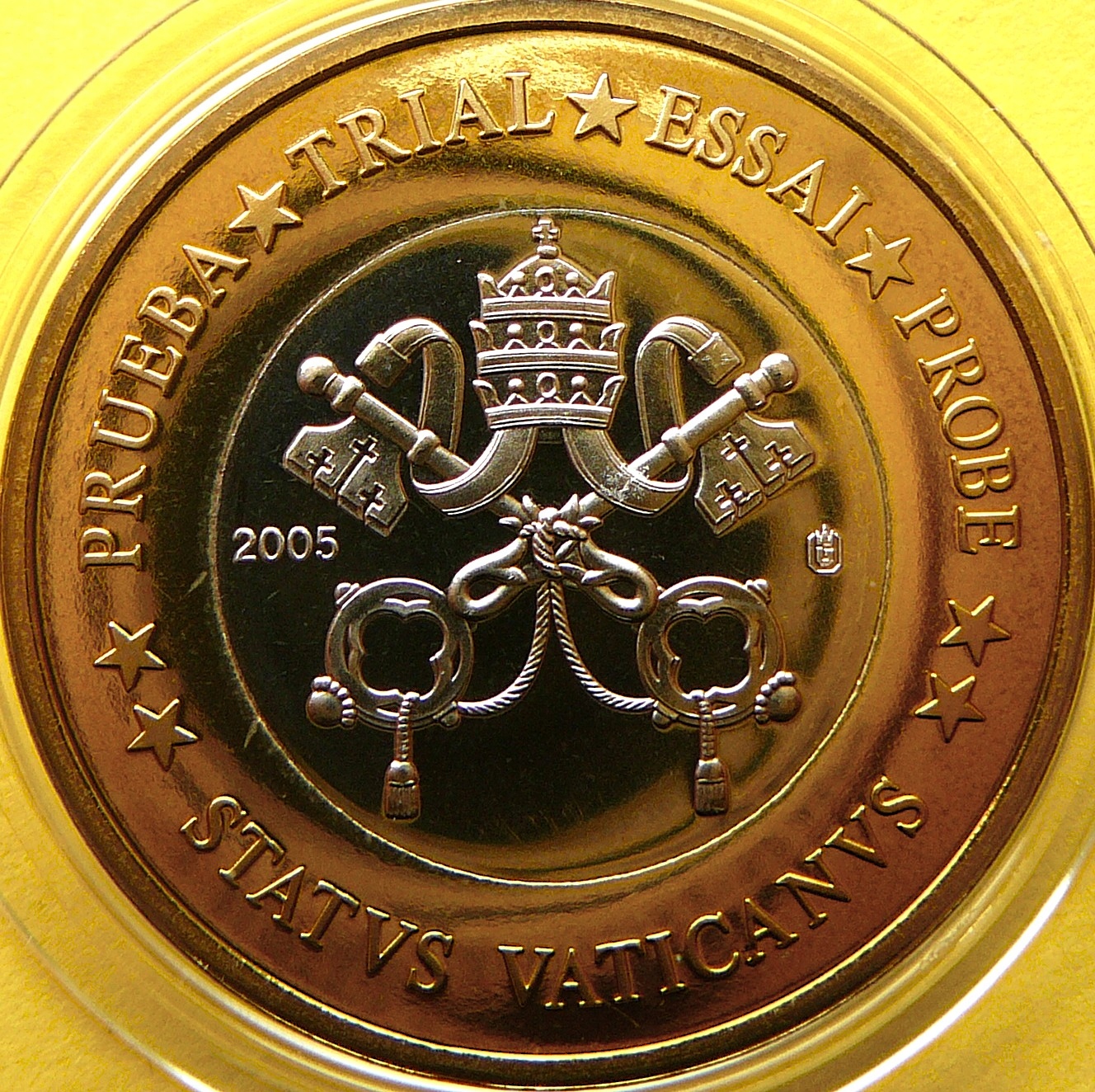 1 EURO WATYKAN 2005 INSYGNIA PAPIESKIE PRÓBA MENNICZA