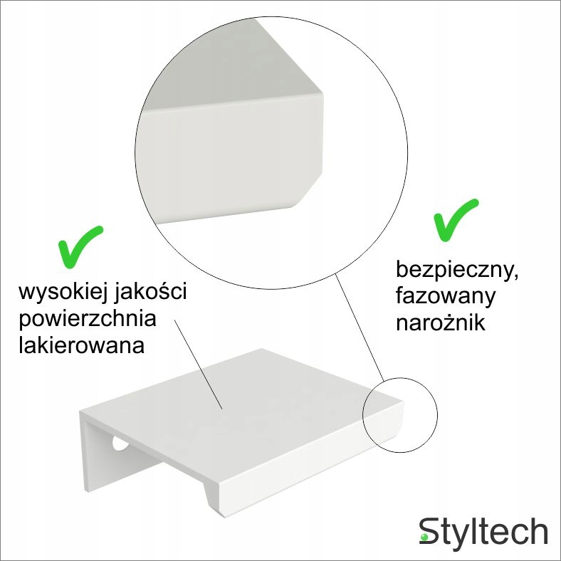 Uchwyt meblowy krawędziowy BIAŁY MAT 50mm Marka Styltech