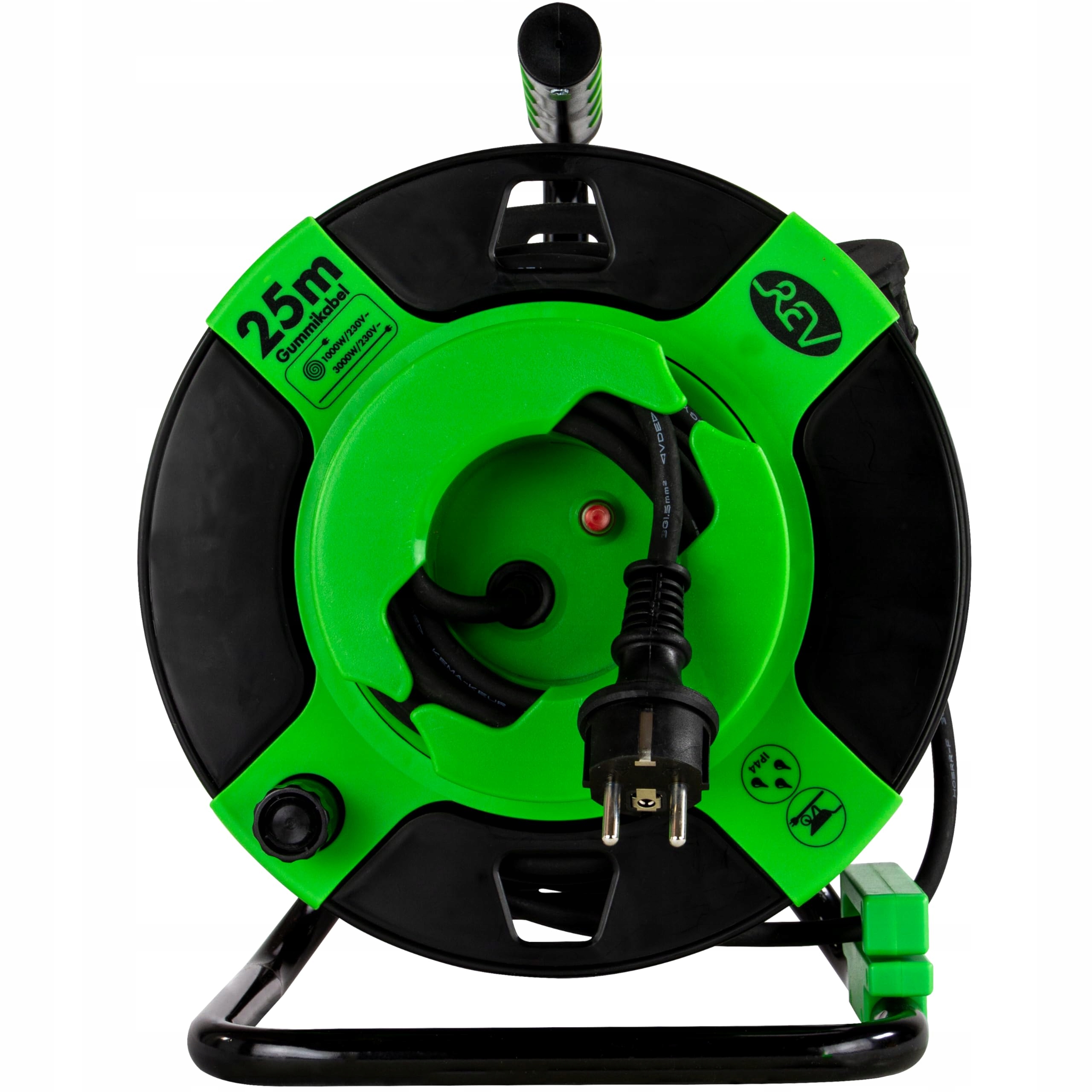 REV Kabeltrommel 25m Przedłużacz Zewnętrzny IP44 3000W Zielony — miniatura 2
