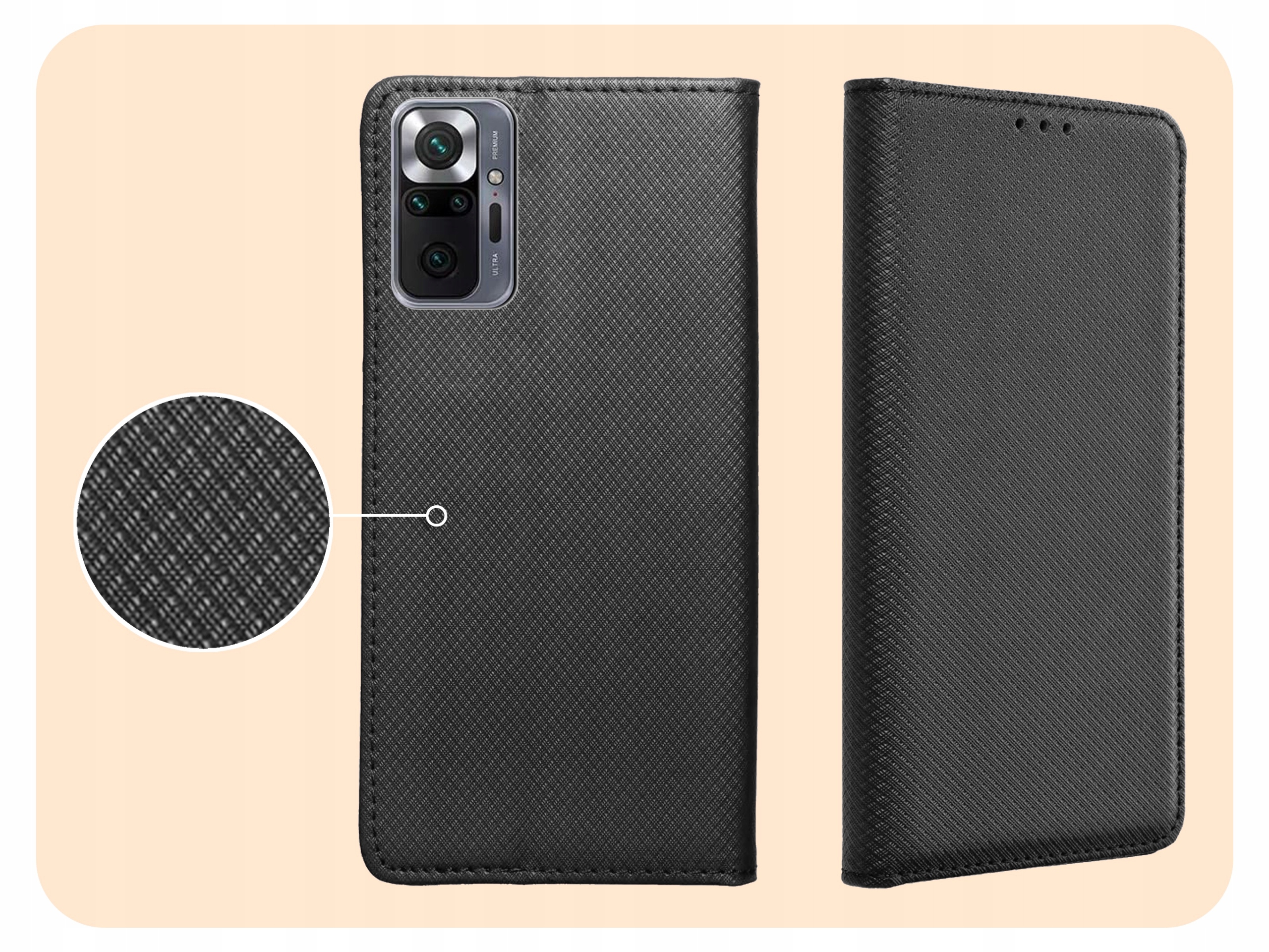 ETUI Z KLAPKĄ DO REDMI NOTE 10 / 10 PRO MAX CZARNE ZAMYKANE MAGNETYCZNE Dedykowany model REDMI NOTE 10 / 10 PRO MAX