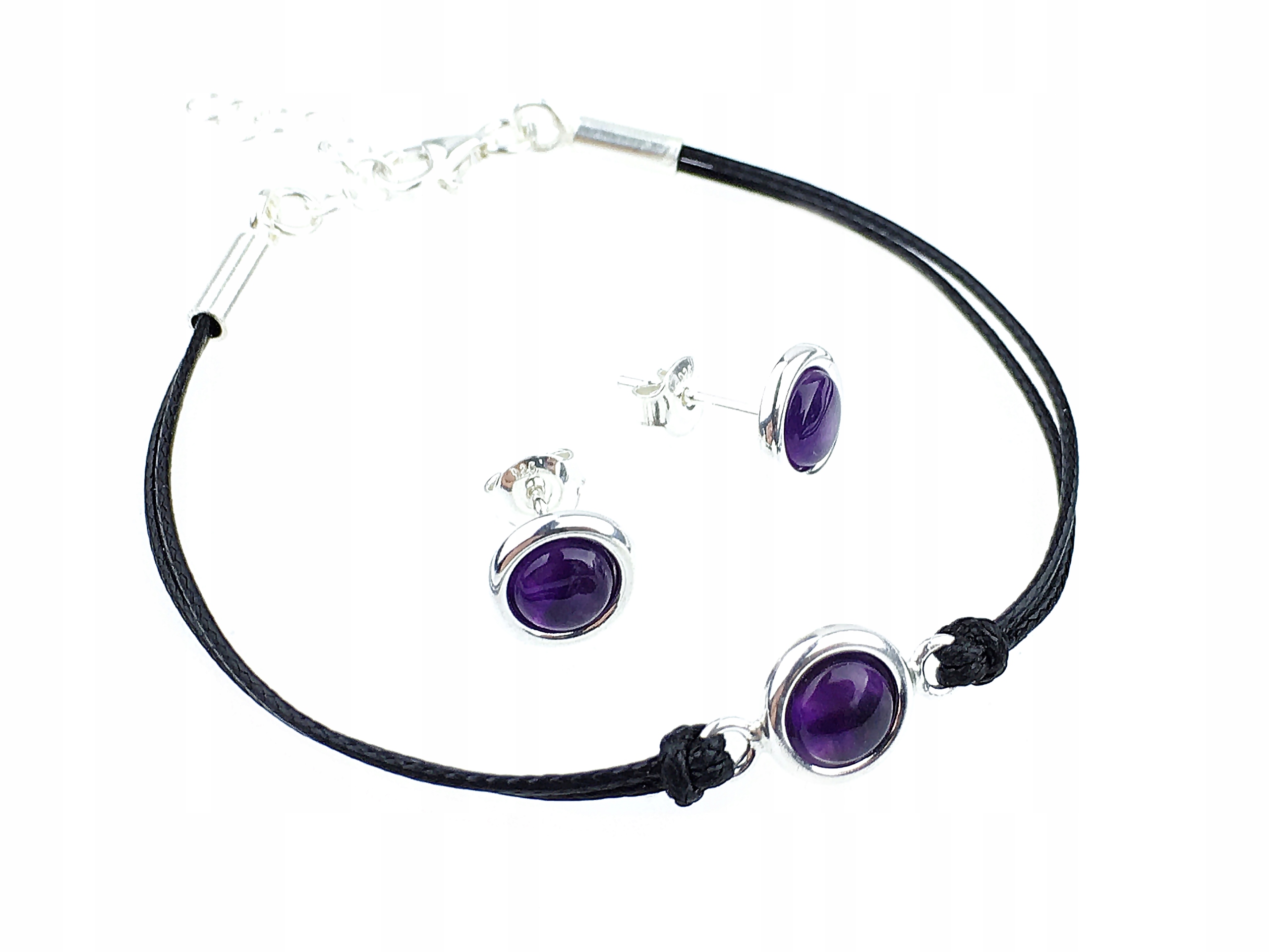 

srebrny komplet biżuterii z kamieniem ametyst 925