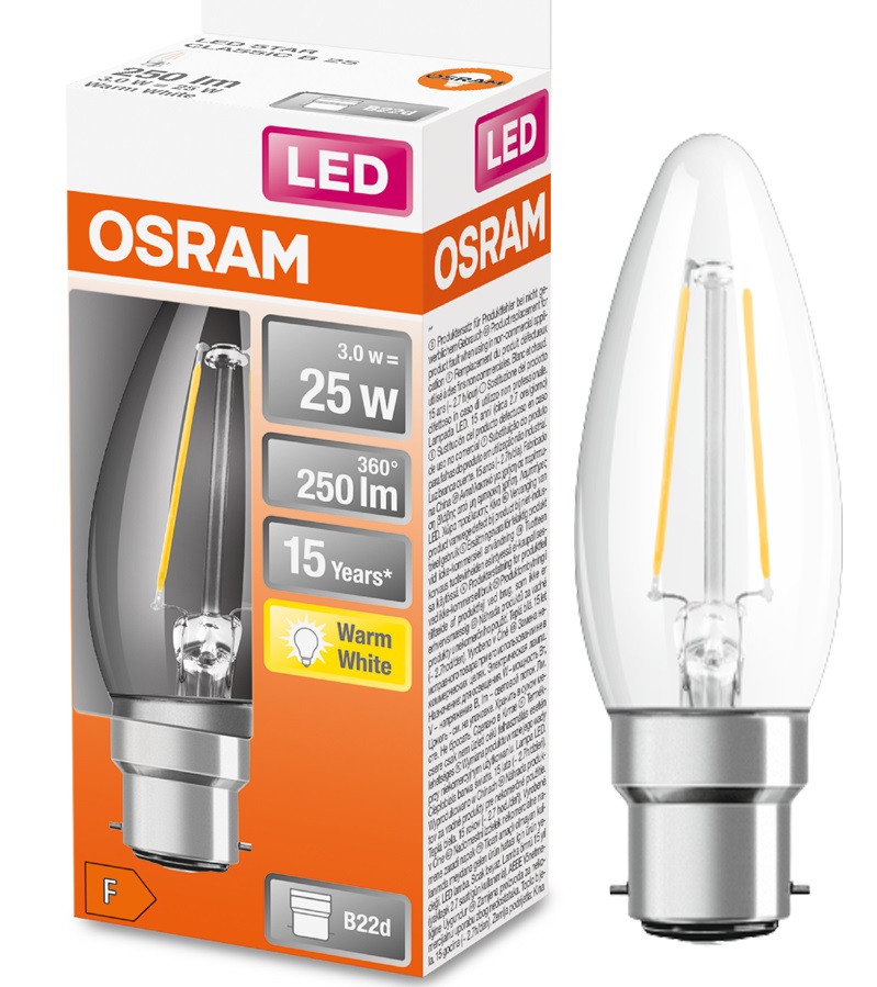 

Osram żarówka świeczka Led 2.5W 25W B22d 2700K