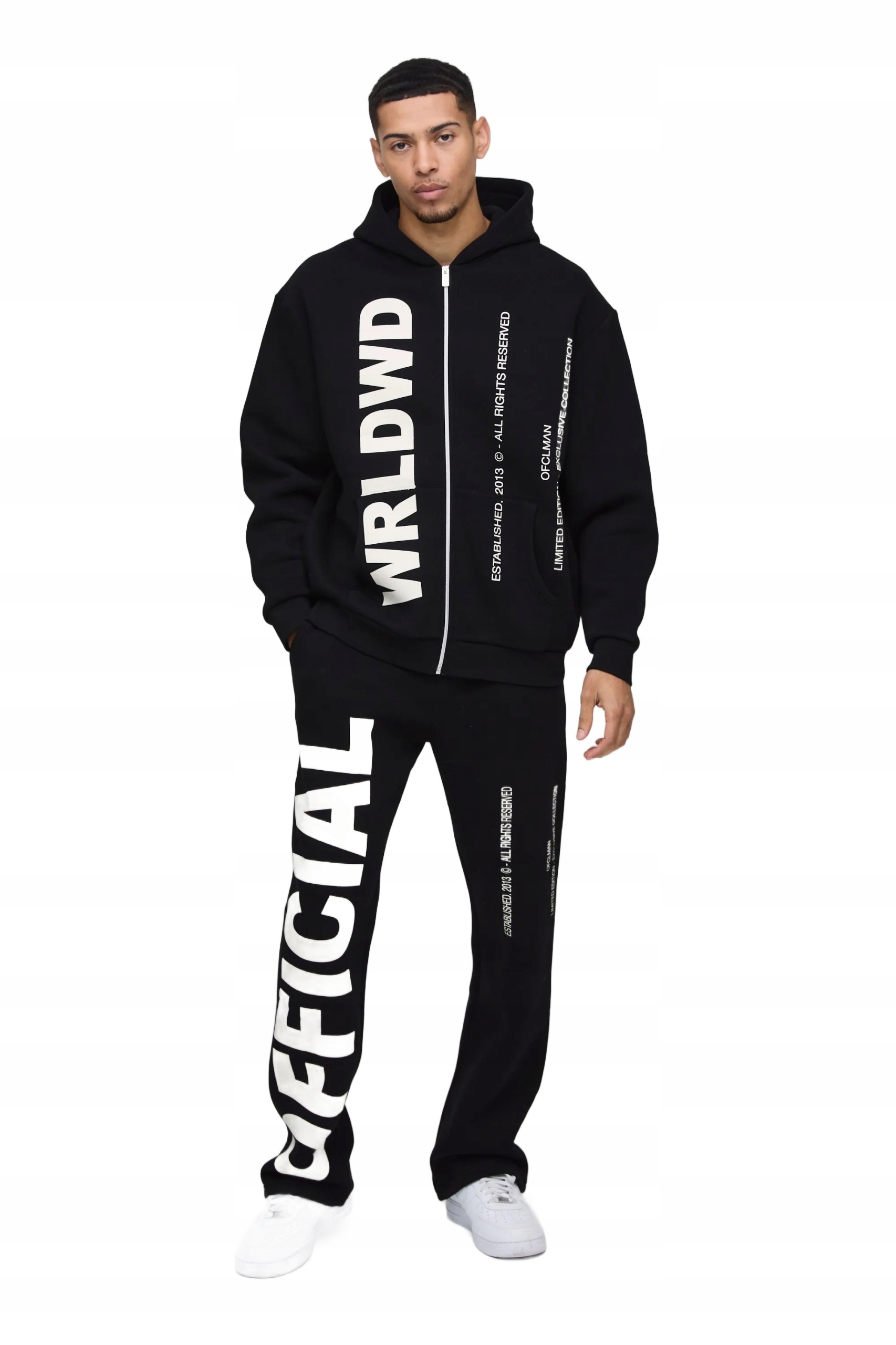 Boohooman Černý Teplákovka Pánský S Kapucí S Potiskem Komplet L Z3A