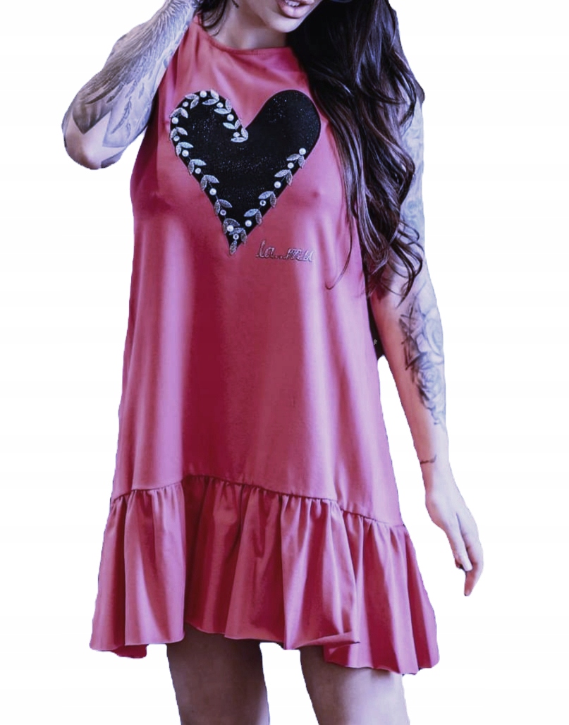 šaty La..mu Heart s volánky růžové L/XL -3