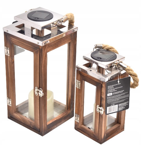 Velká Solární Lampa Dřevo Sklo