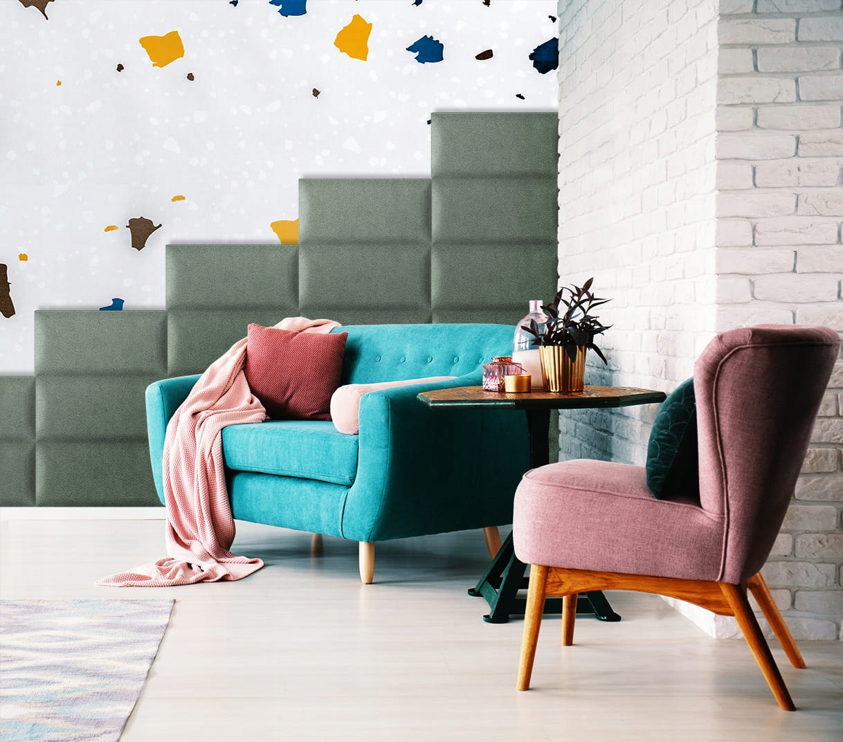 Panel ścienny 30 x 15 cm tapicerowany 3D Wezgłowie miętowy Producent Postergaleria