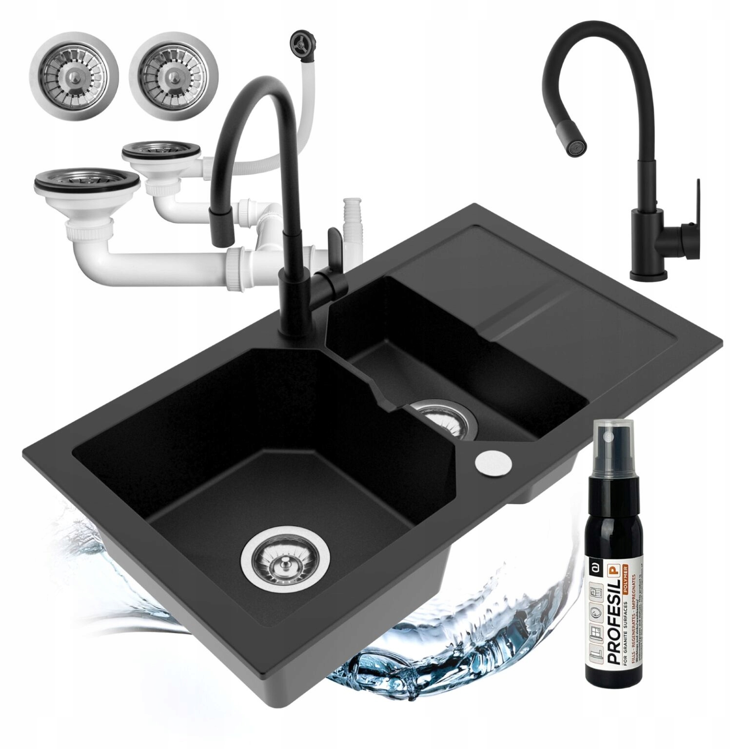 Granitový Drez S Polovičným A Polakomorovým Sifónom, Flexibilná Batéria