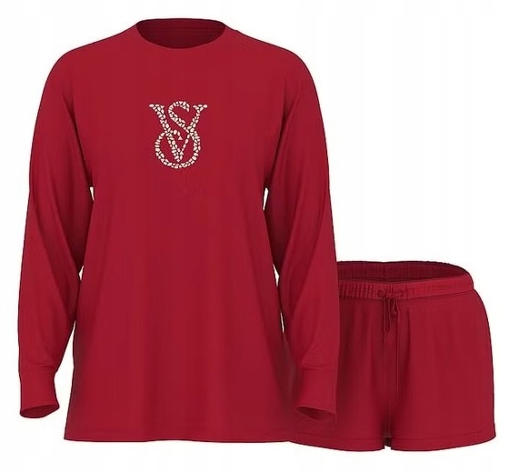 Bavlněné pyžamo s šortkami Victoria's Secret s logem a krystaly Xs (s)