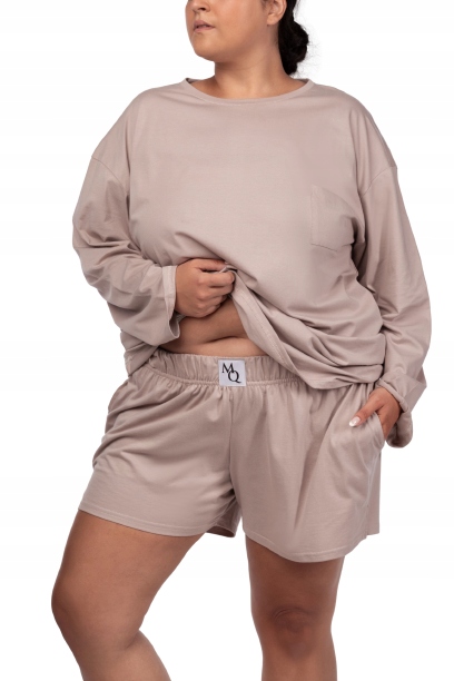 Mona Queen Size Bavlněné pyžamo Joy s dlouhým rukávem, béžové, velikost 4XL