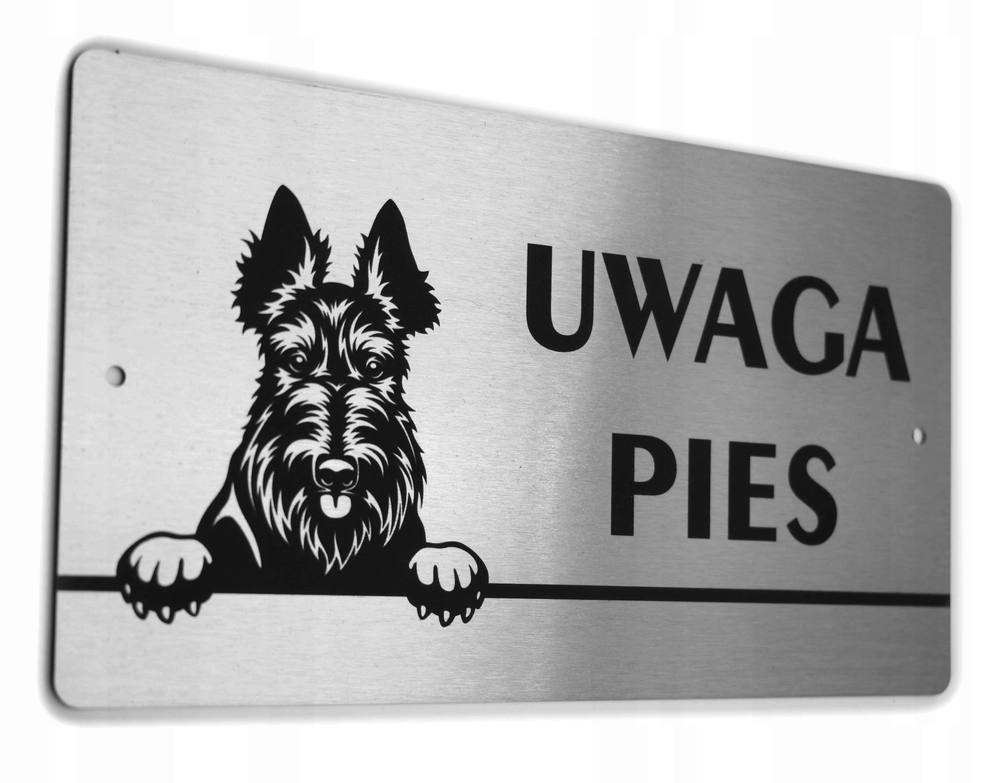 Tabliczka INOX - UWAGA PIES - Terier Szkocki