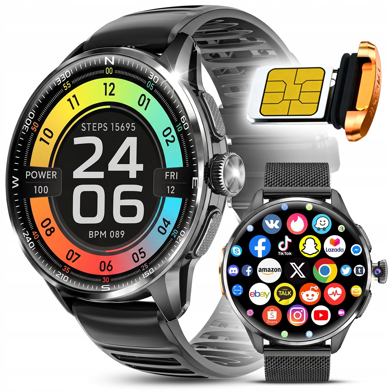Smartwatch Zegarek 4G Sim Lte WiFi Gps Aplikacje Google Kamera Hd Android