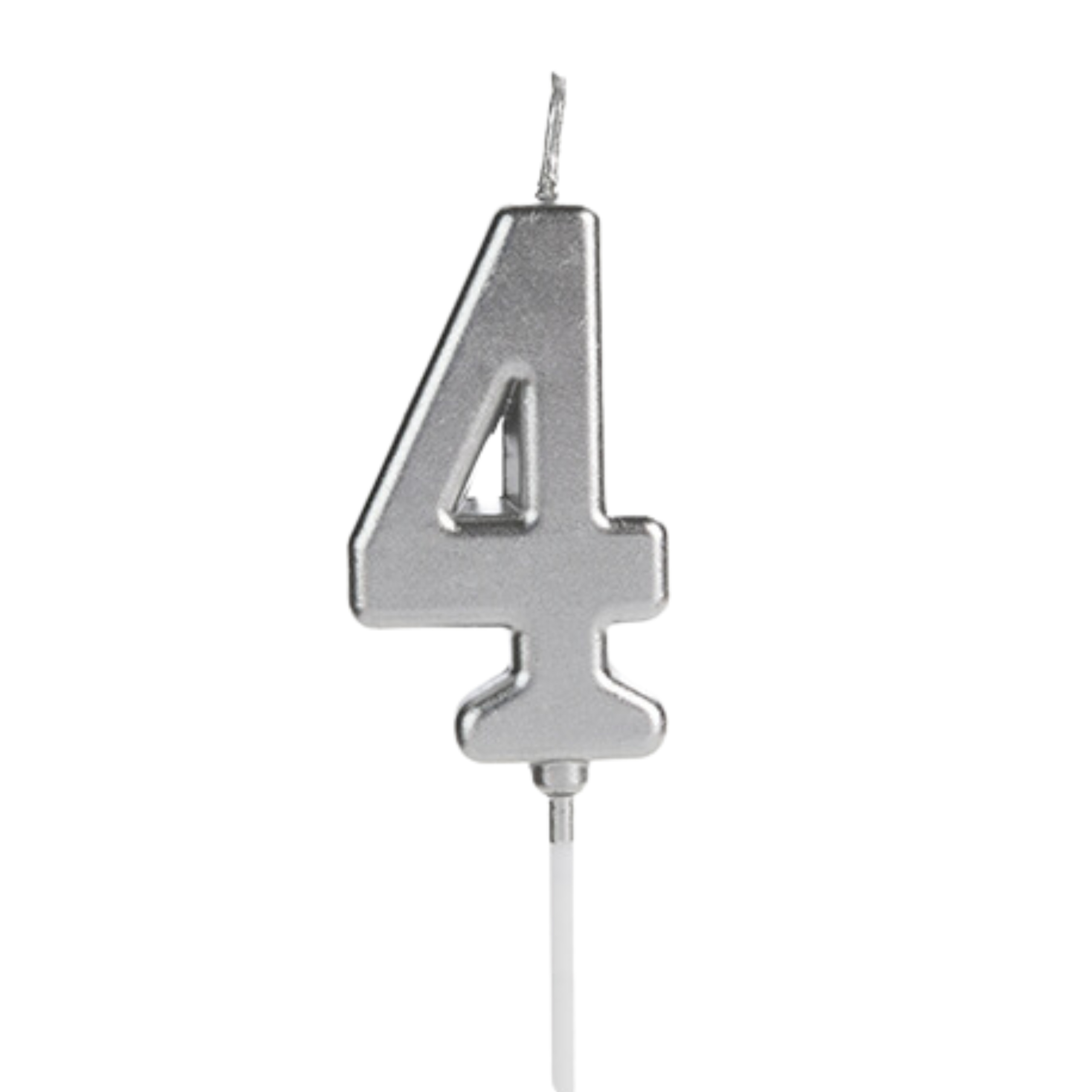 ŚWIECZKA URODZINOWA NA TORT SREBRNA CYFRA 4 URODZINY DEKORACJA