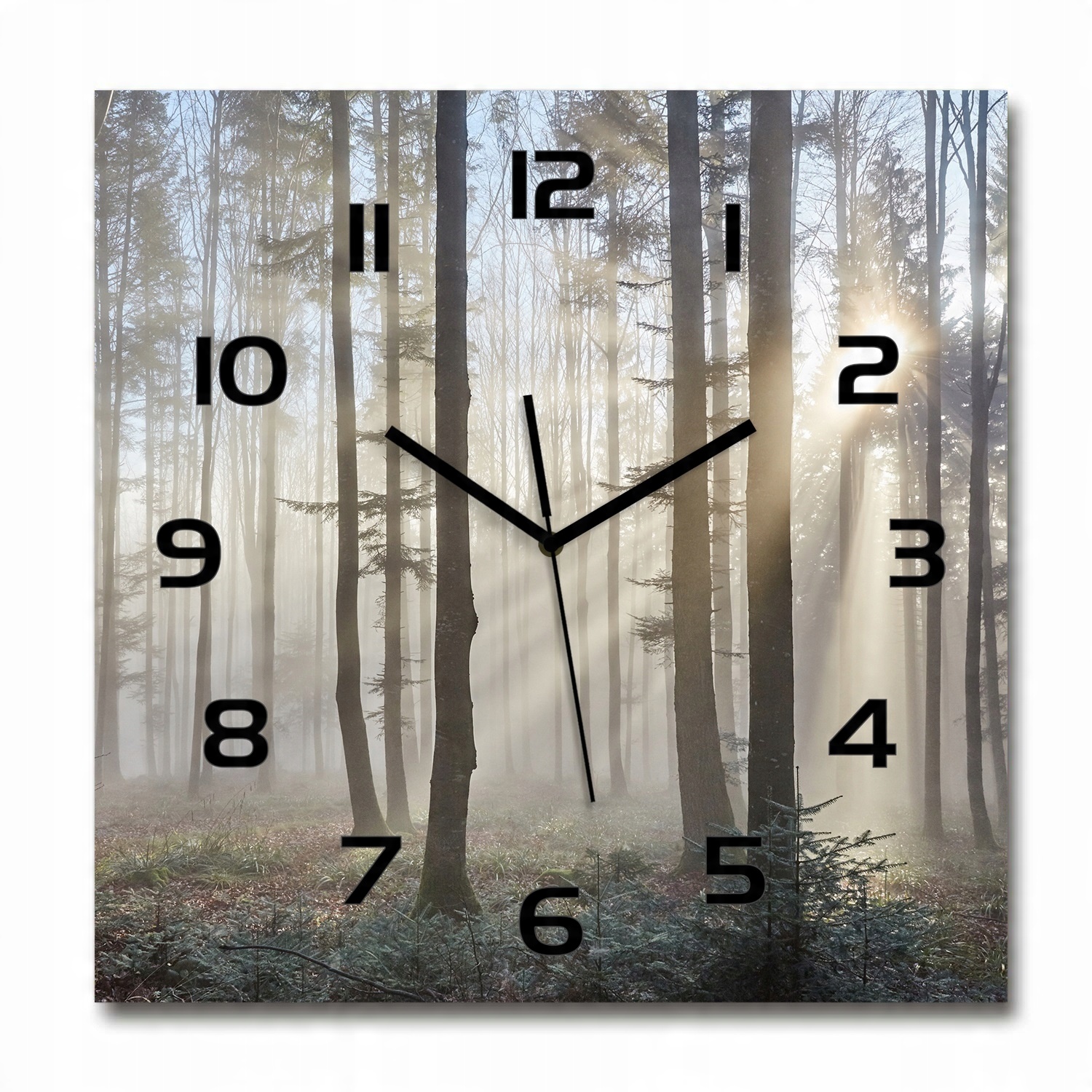 

Duży zegar ze szkła hartowanego Mgła w lesie 60x60