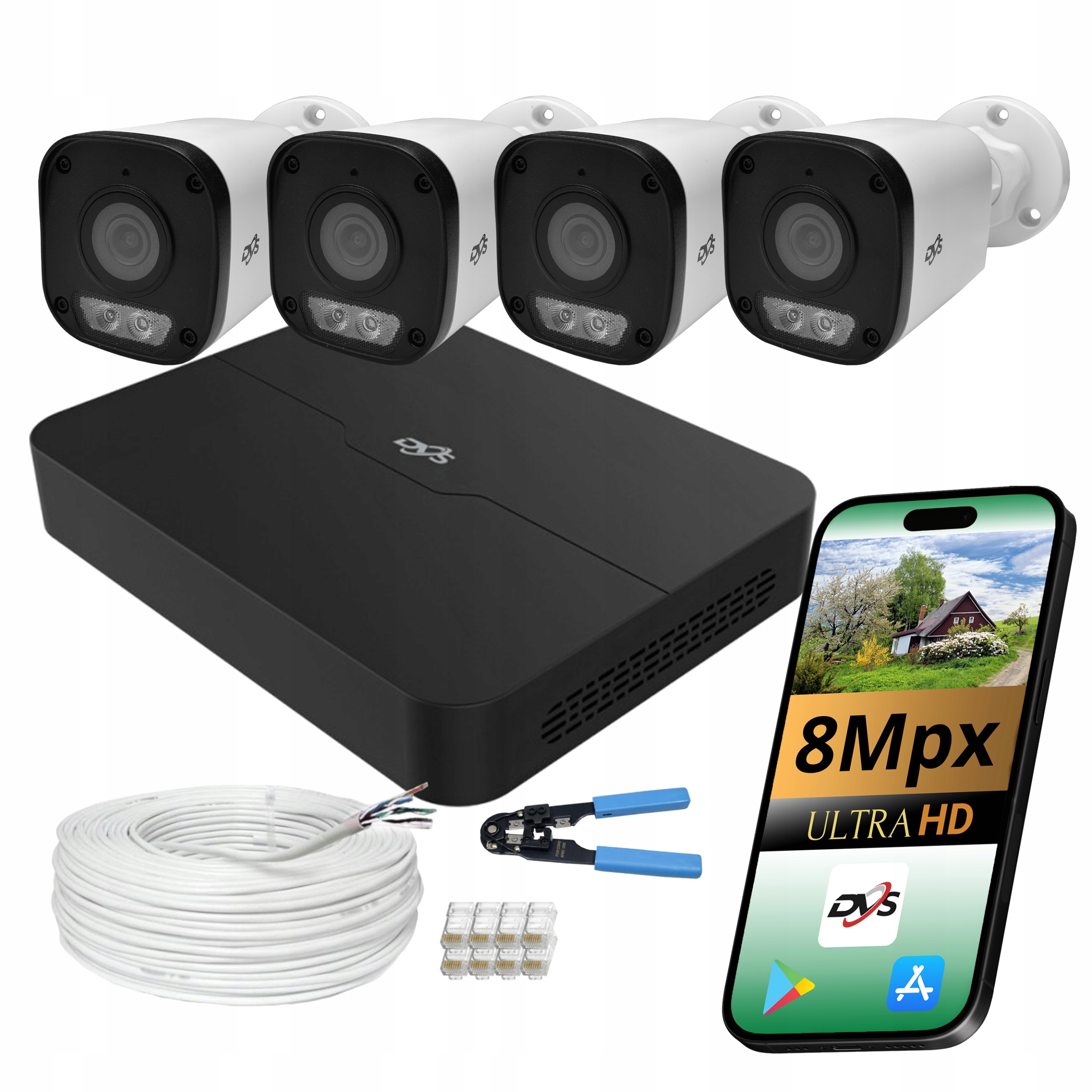 Ip PoE Monitoring 4x Venkovní Kamera 8MXP 4K Dual Led Vzdálený Náhled