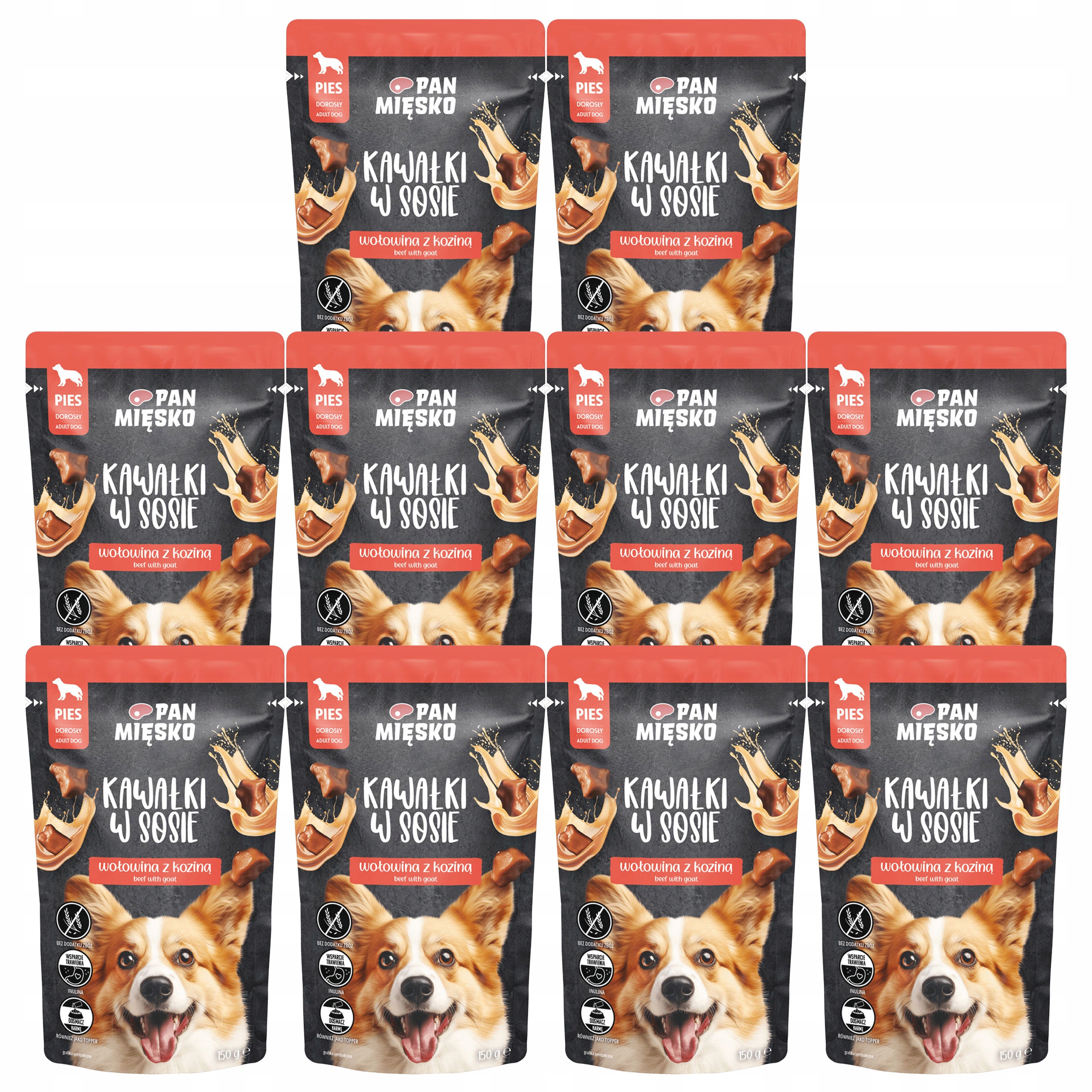 Levně Pan Mięsko Kousky v omáčce Krůta Hovězí Kozina pro psa mokré 10 x 150 g